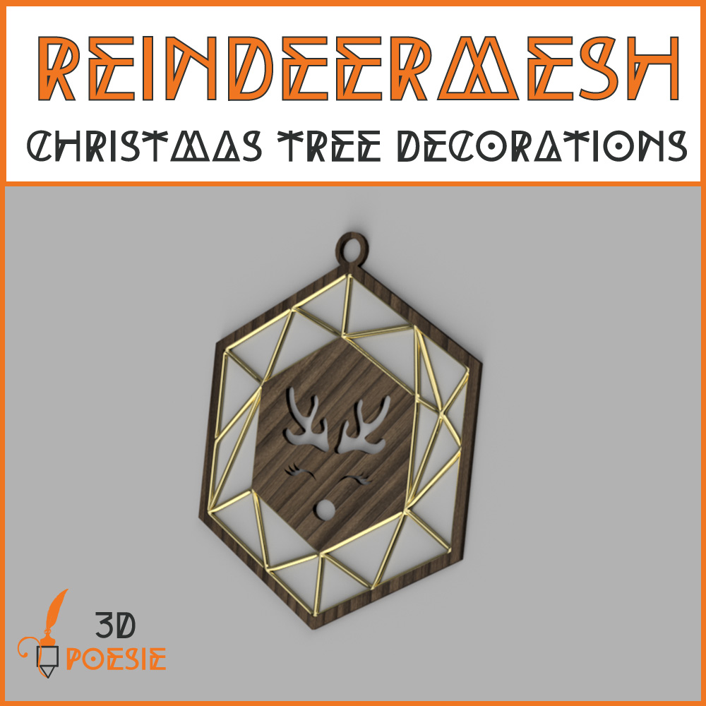 ReindeerMesh Hexagon for your Christmas Tree by 3D Poesie