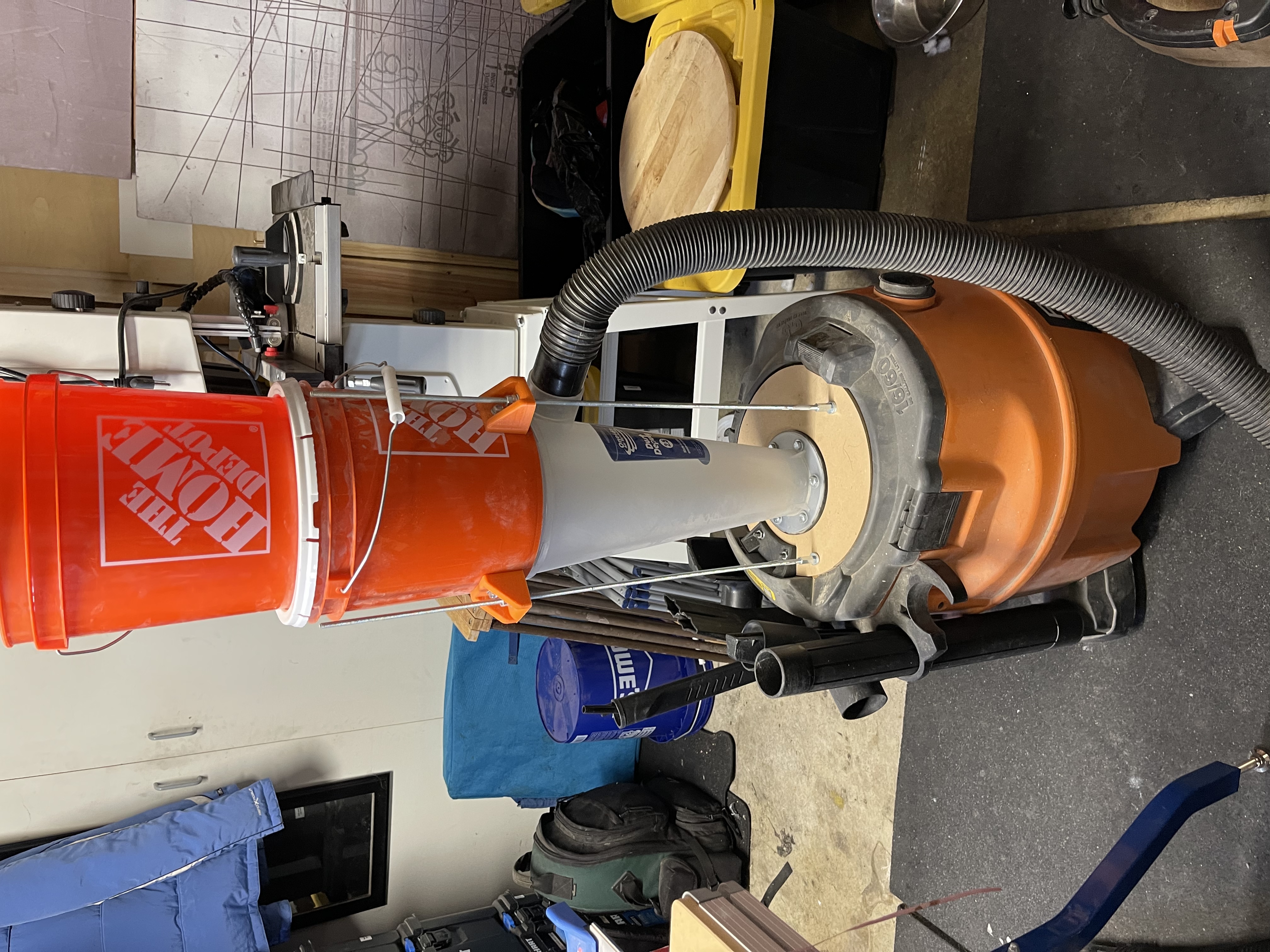 Rigid Dust Deputy 2.5 Stacked Cyclone Vacuum using 2 gallon HD buckets