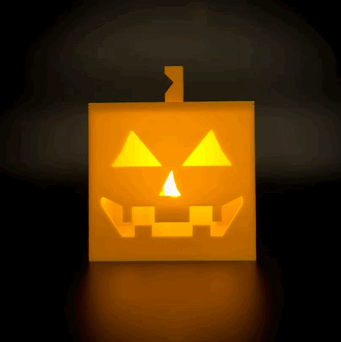 Square Pumpkin Halloween Tealight Lantern Candle with Lid (no supports)