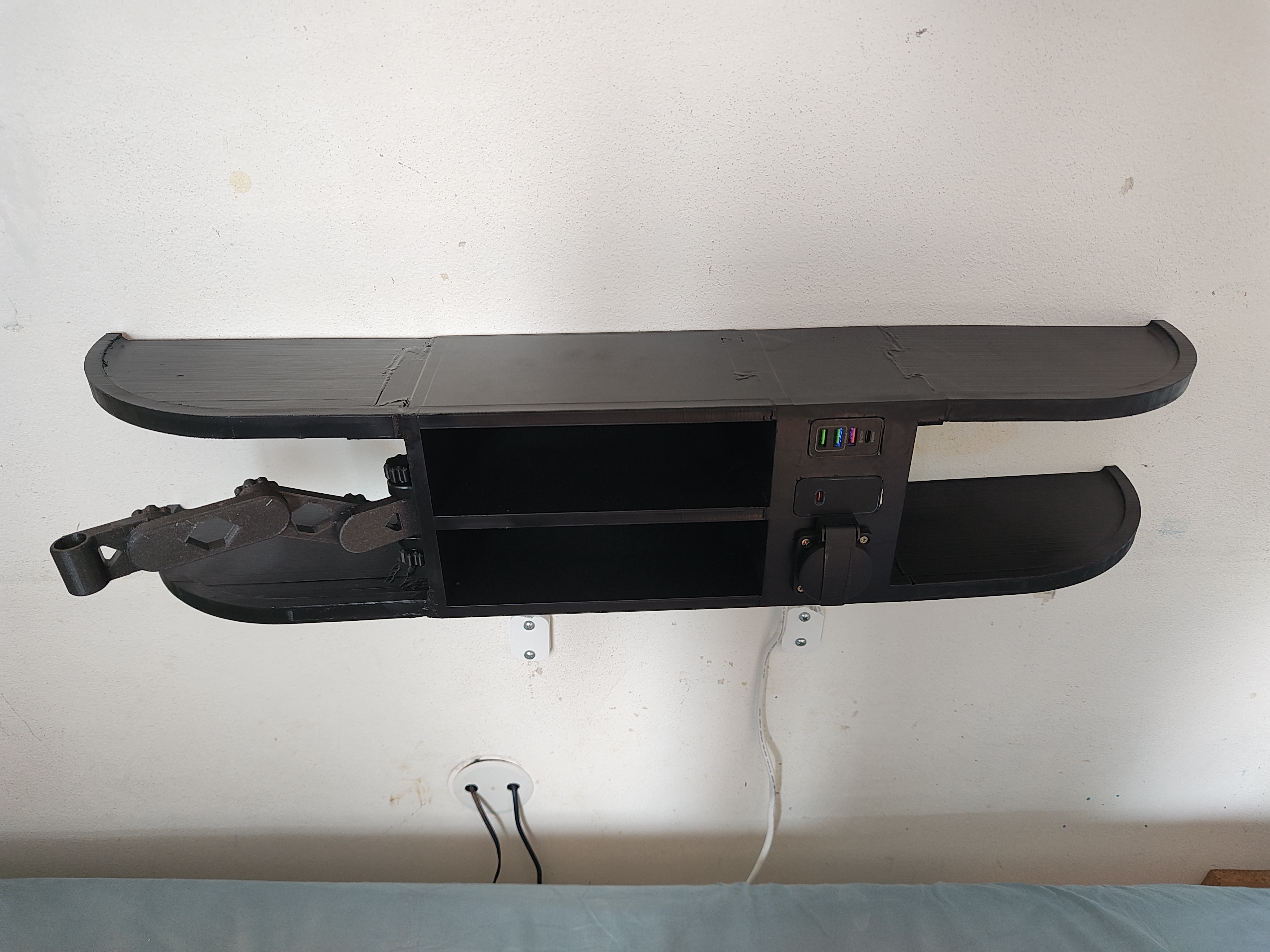 Wall mounted NIGHT TABLE with drawers and shelves+chargers and outlet