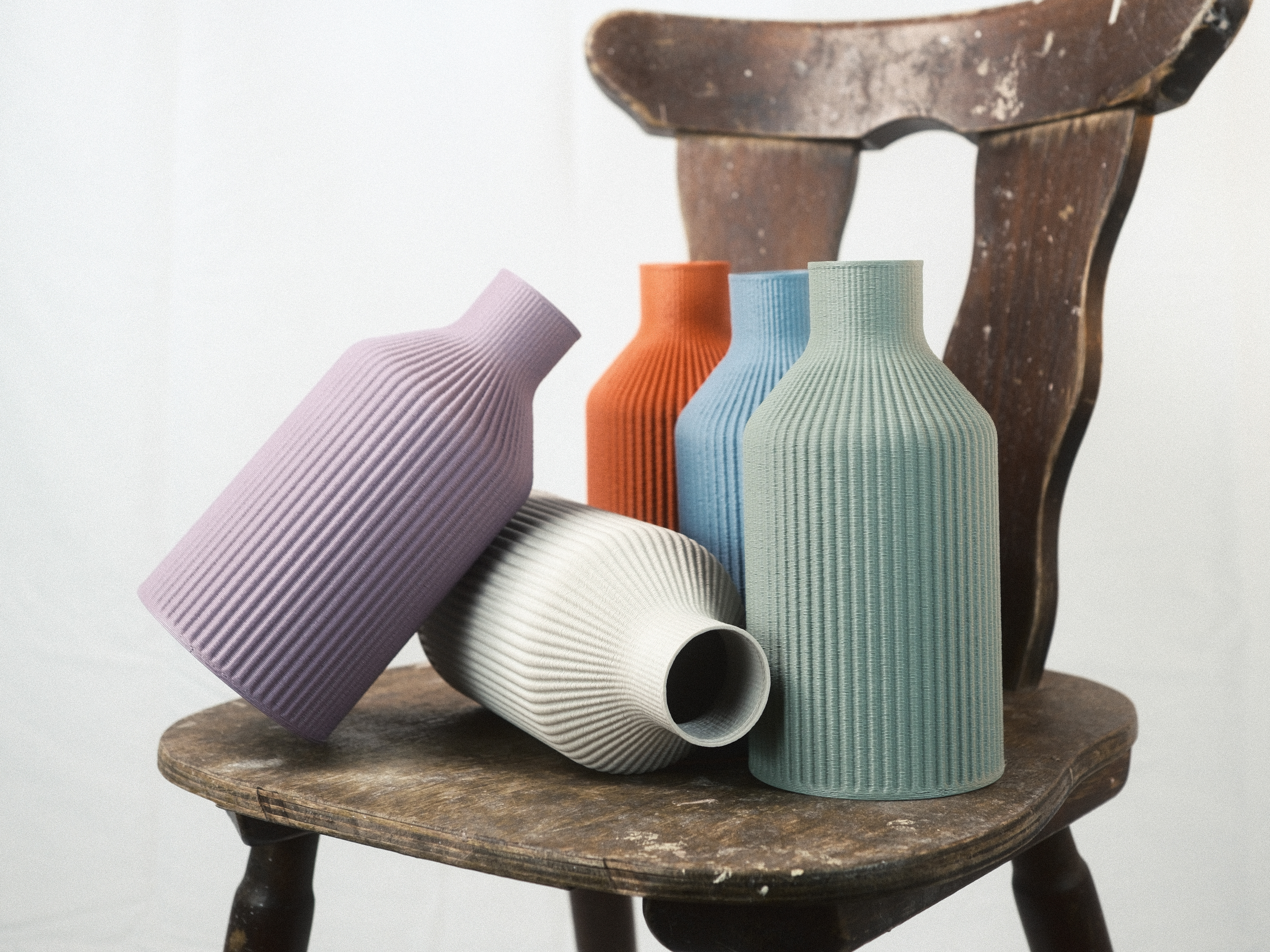 Elegant  bottle vase with ribbed pattern
