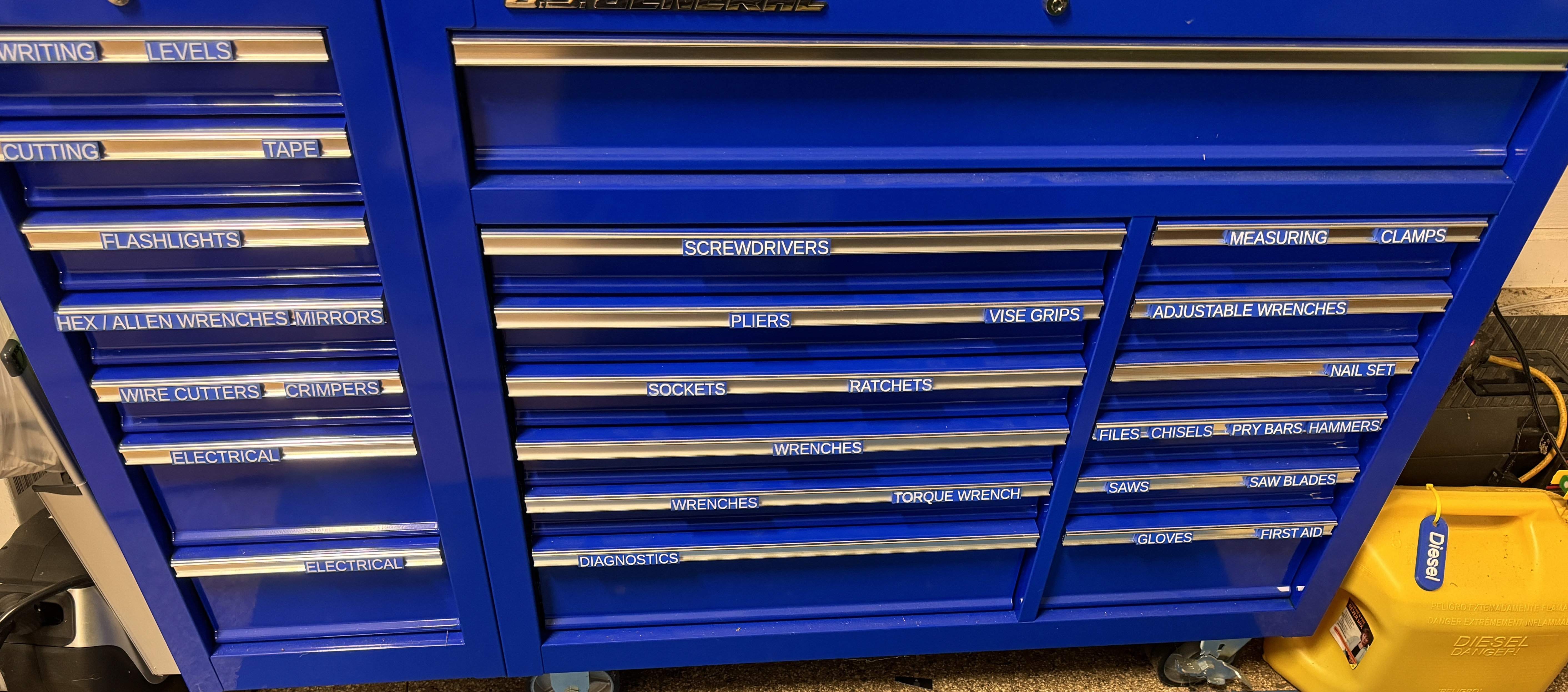 Harbor Freight U.S. General tool box/cabinet angled drawer labels