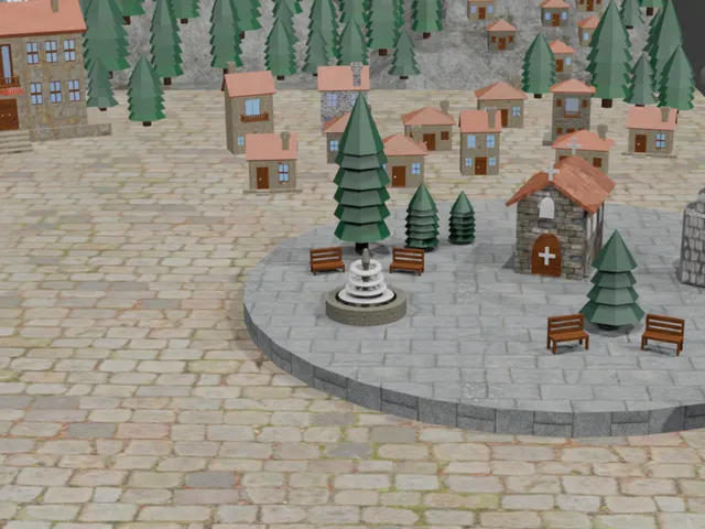 Arcadian Mountain Village Landscape