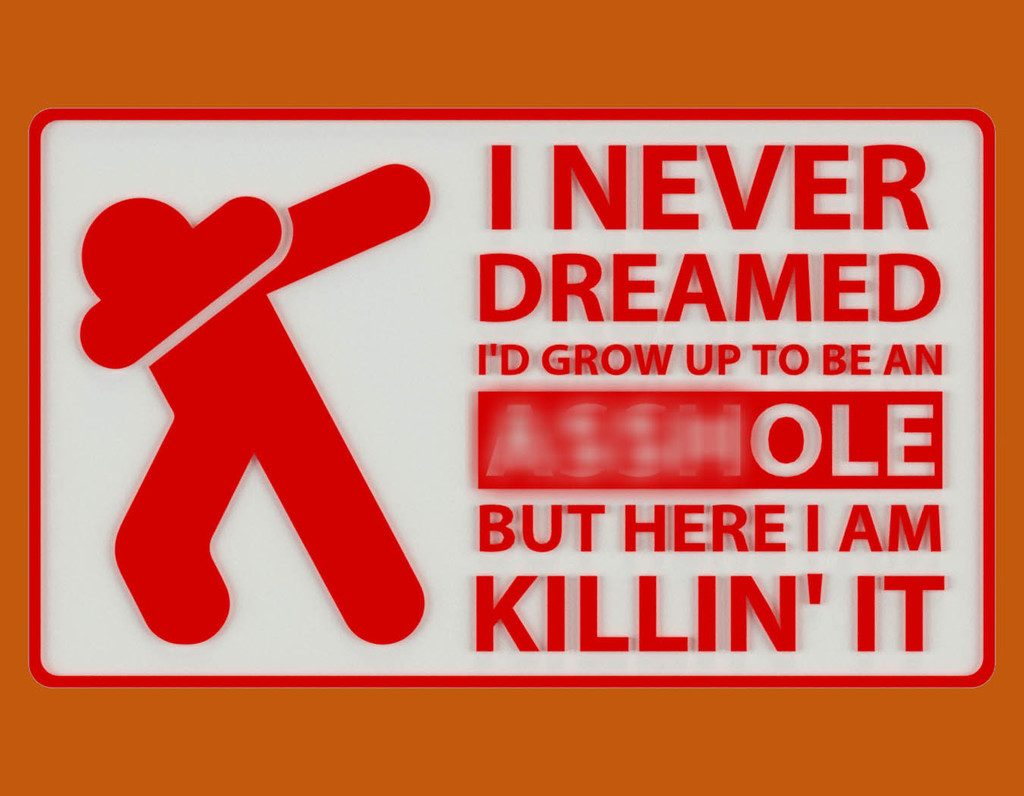 I NEVER DREAMED I'D GROW UP TO BE AN ***HOLE BUT HERE I AM KILLIN' IT SIGN