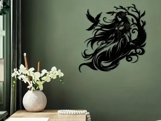 Raven and Elf Woman Wall Art
