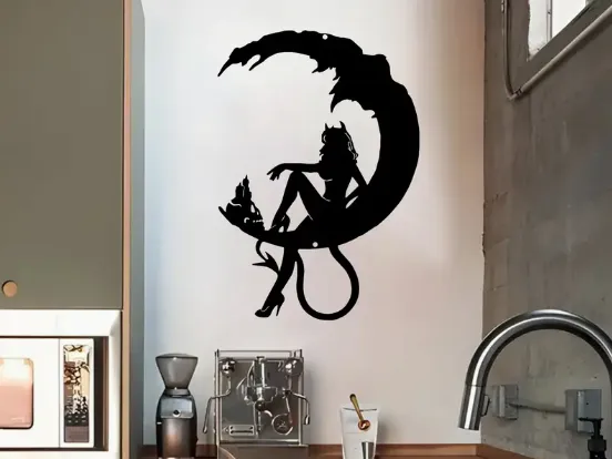 Moon Witch Cat Silhouette Wall Art