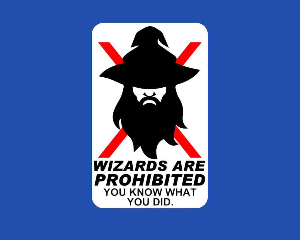 WIZARDS ARE PROHIBITED, YOU KNOW WHAT YOU DID, sign