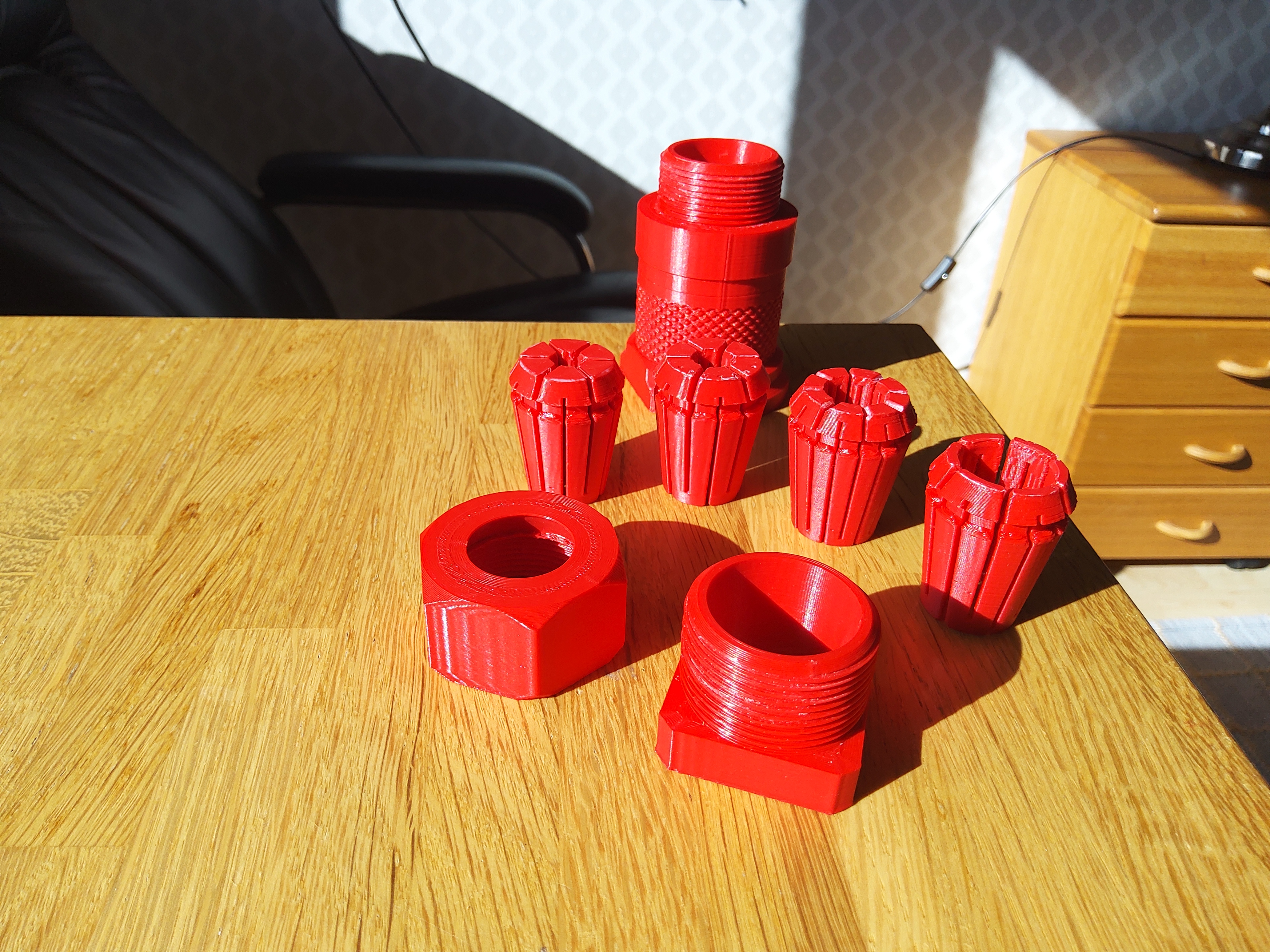 ER25 Collets set with holder, nut and M33 lathe pickup, and quick change handle.