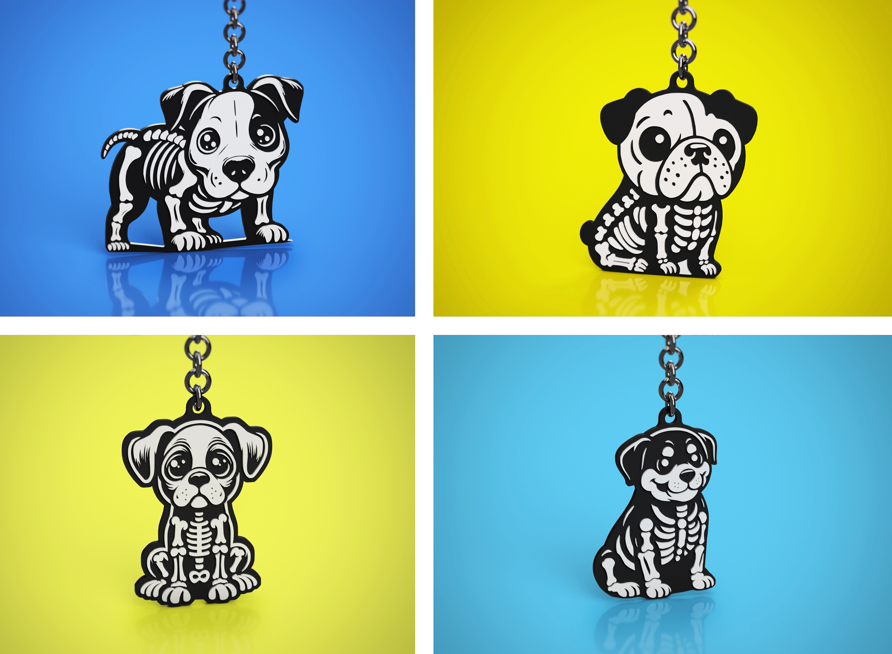Dogs Set 2 - Halloween Keychains Skeleton