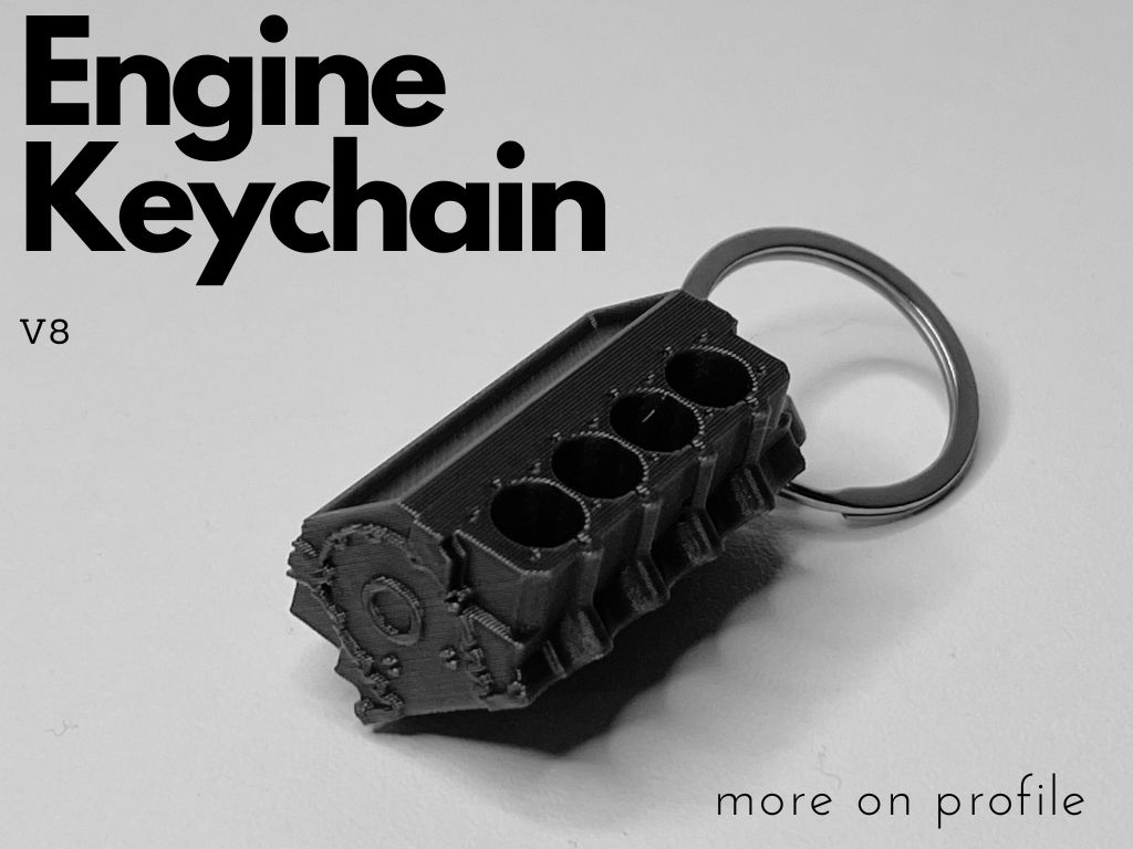Engine block V8 keychain 3D model thumbnail