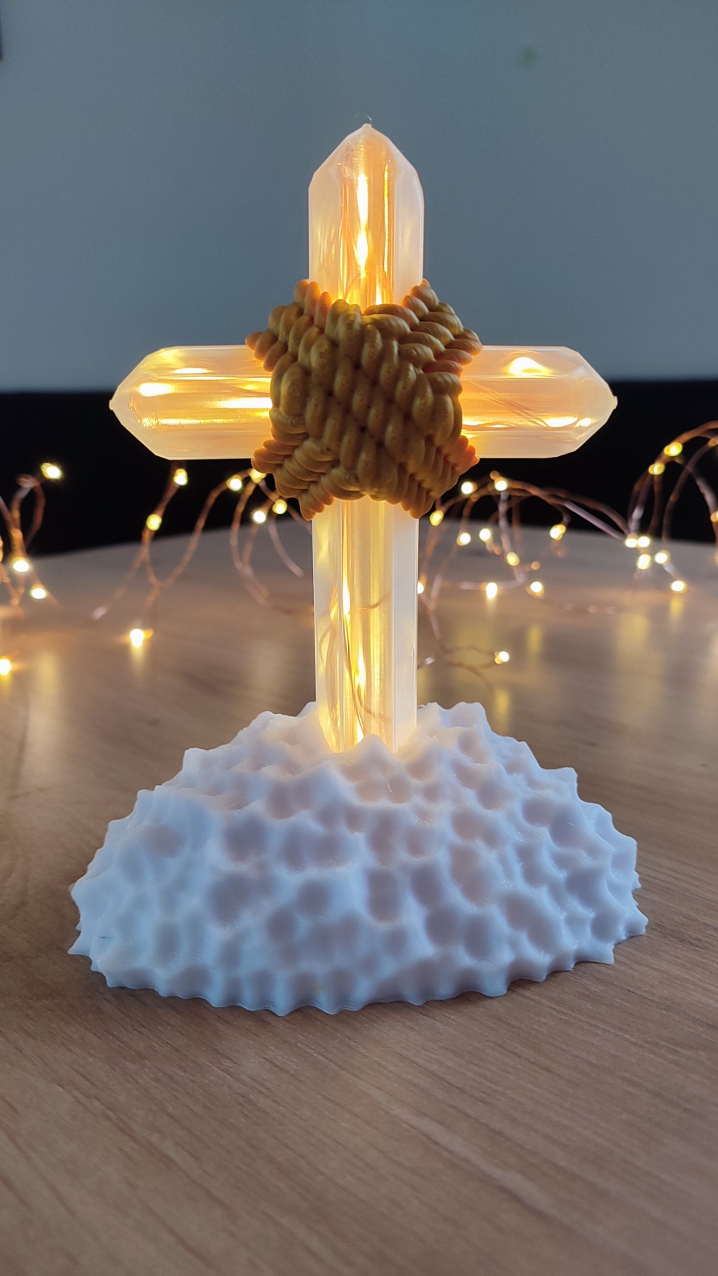 Crystal Cross with Rope center part - as wall hanger, pendant or with a stand