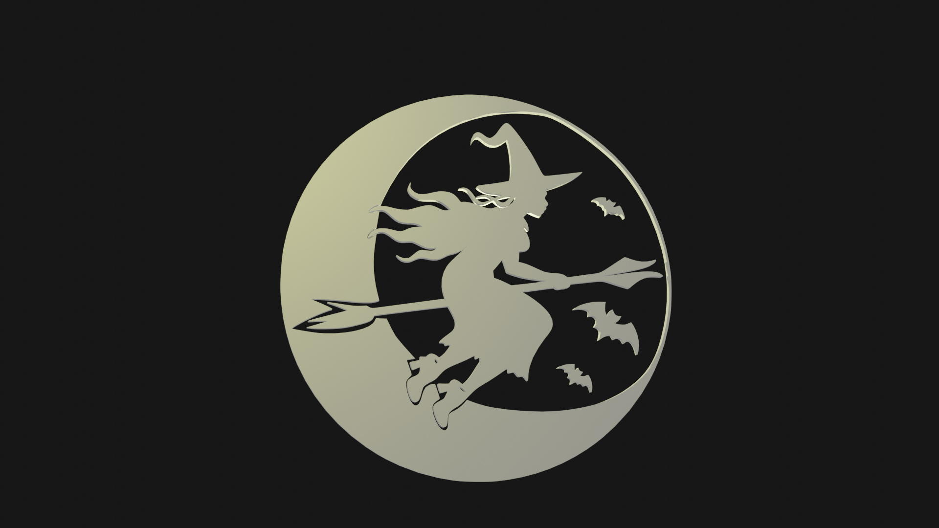 Spooky Witch Flight on a broom  cutout wall art, moon shot