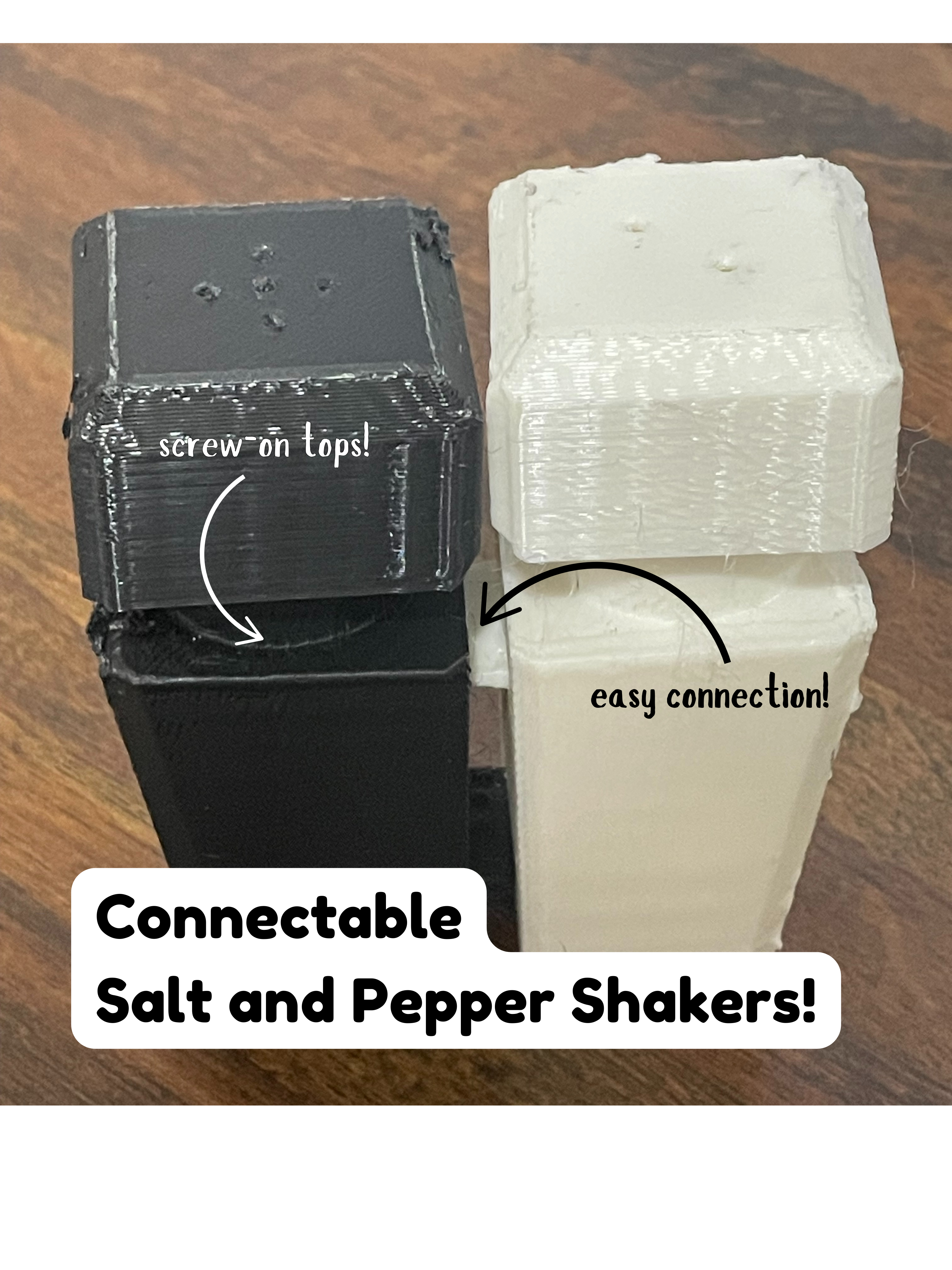 Connectable Salt and Pepper Shakers with Screw on Tops! Dual Color Single Extruder Print!