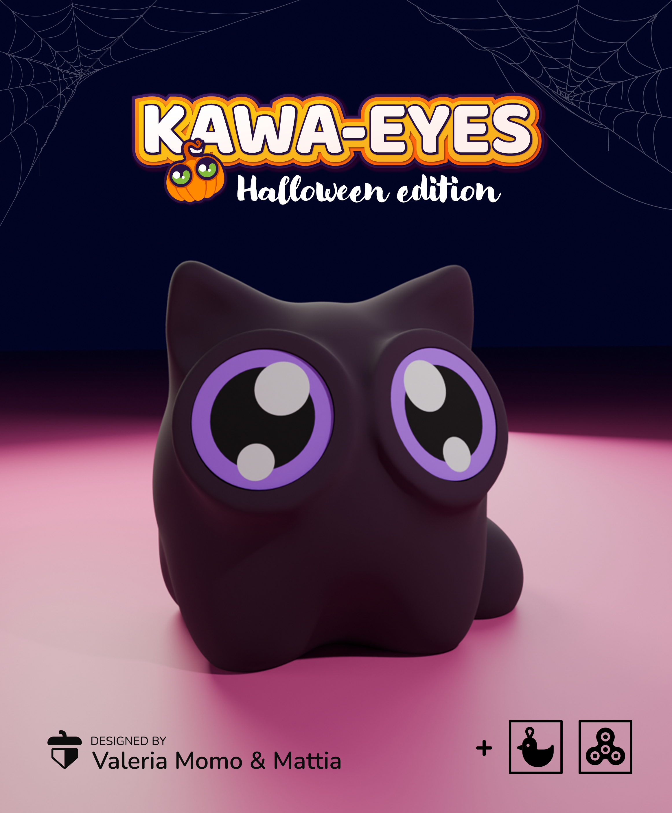 Kawa-eyes Cat Keychain & Fidget! 4 Halloween