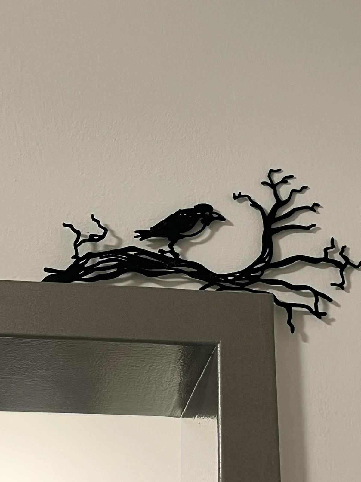 Halloween raven on tree wallart
