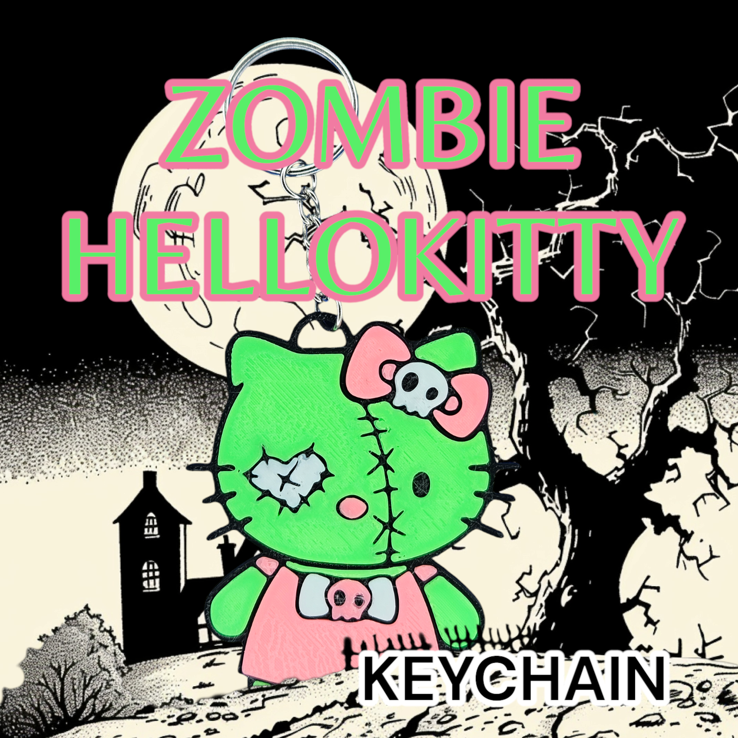 Hello Kitty Zombie Halloween Spooky Keychain