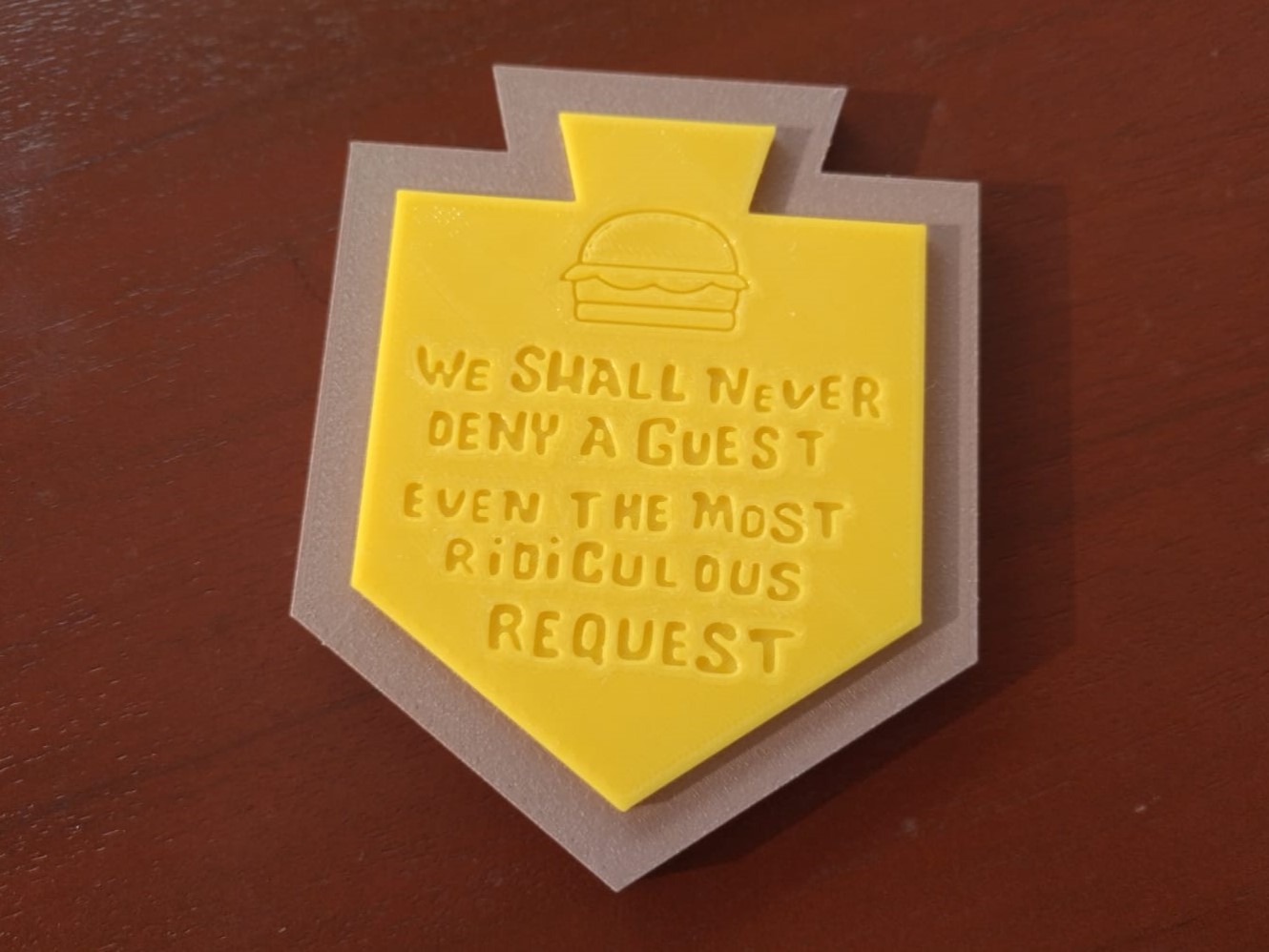 "We Shall Never Deny A Guest Even The Most Ridiculous Request" Plaque - Krusty Tower