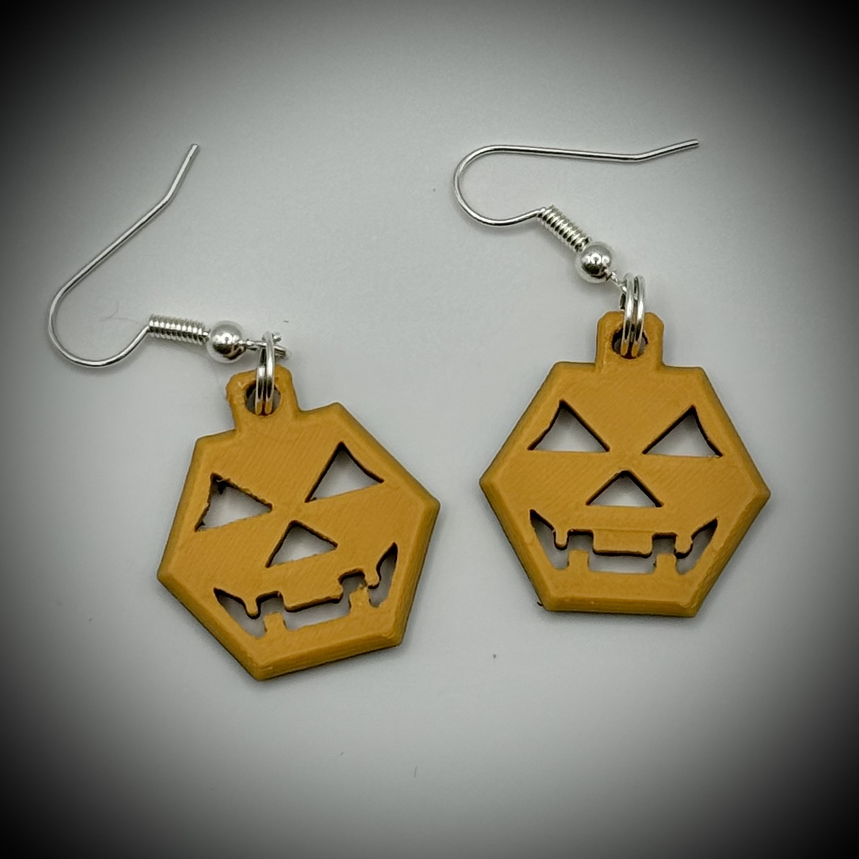 Hexagon Pumpkin Face Halloween Earrings (also use as a key chain or bag tag)