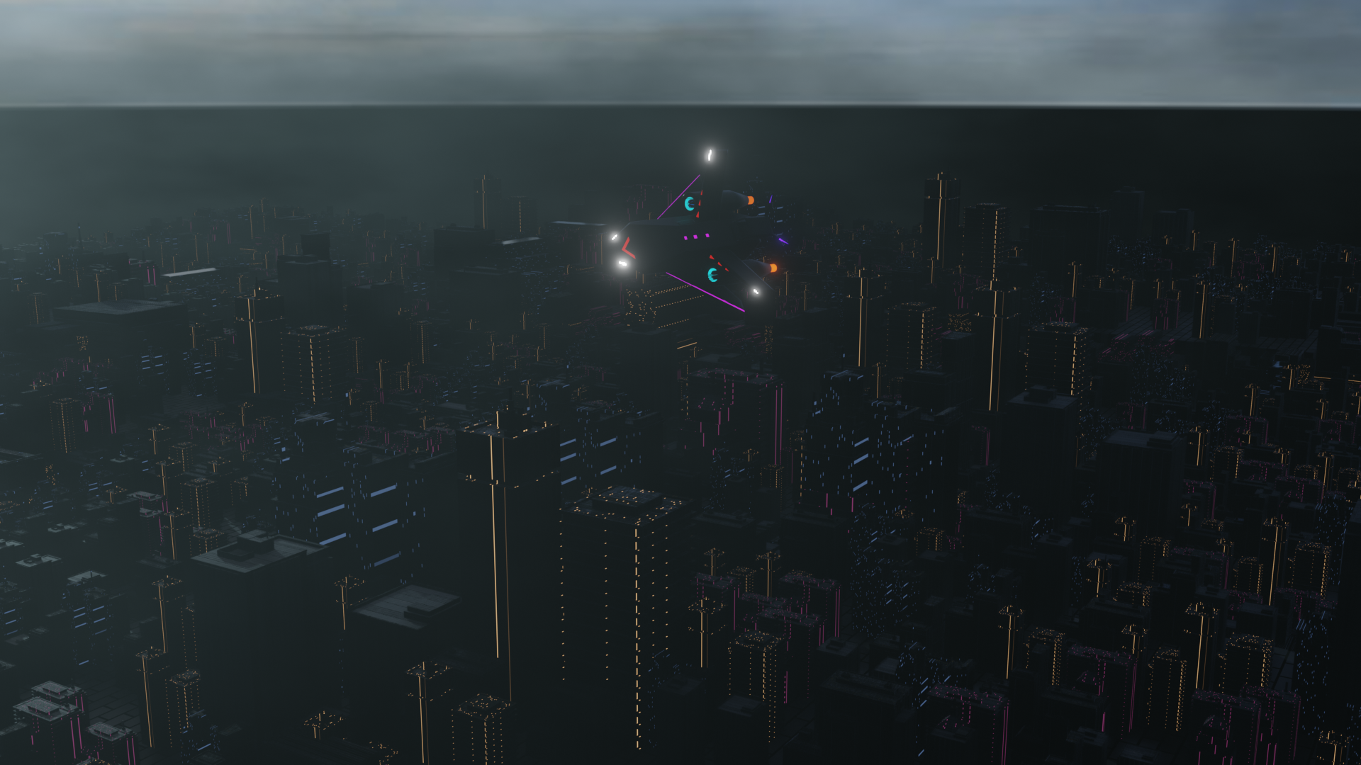 Cyberpunk City and Aircraft