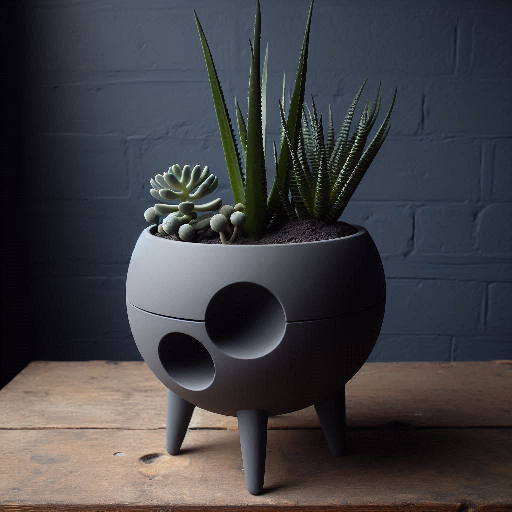Spaced-Out Mid Century Plant Pot "We Landed" 3D model thumbnail