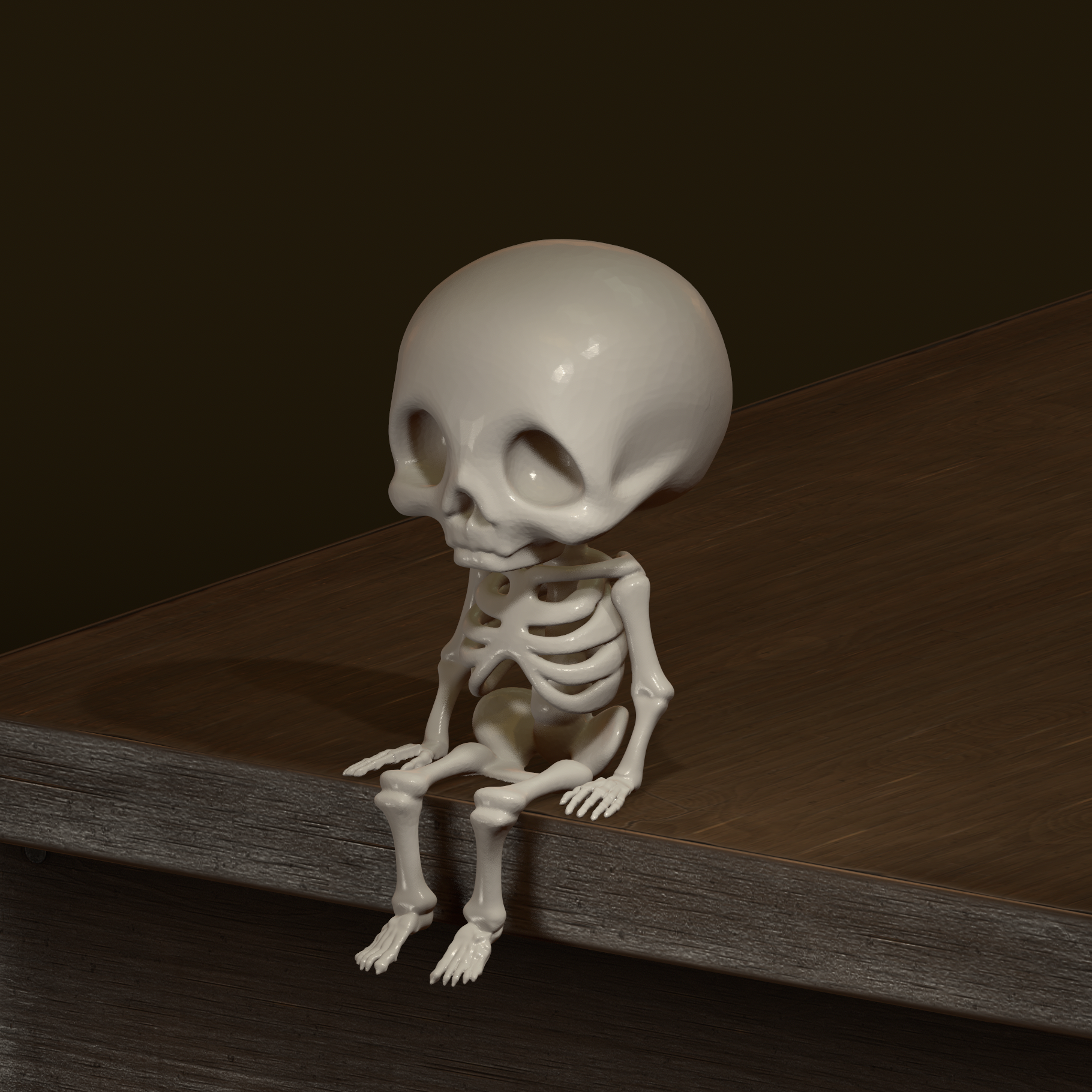 Cute sitting skeleton 3D model thumbnail