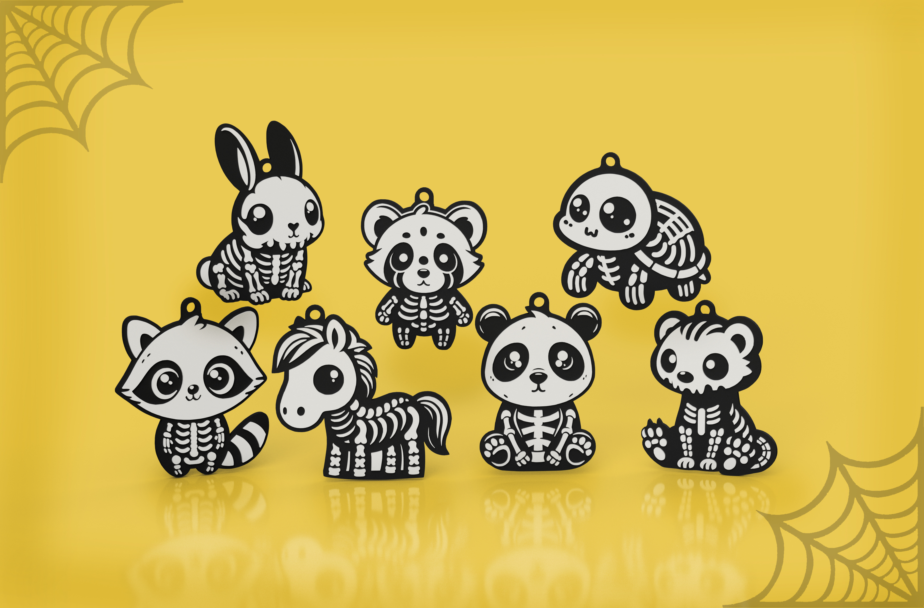 Cute Animal Halloween Keychain Skeleton -7 designs