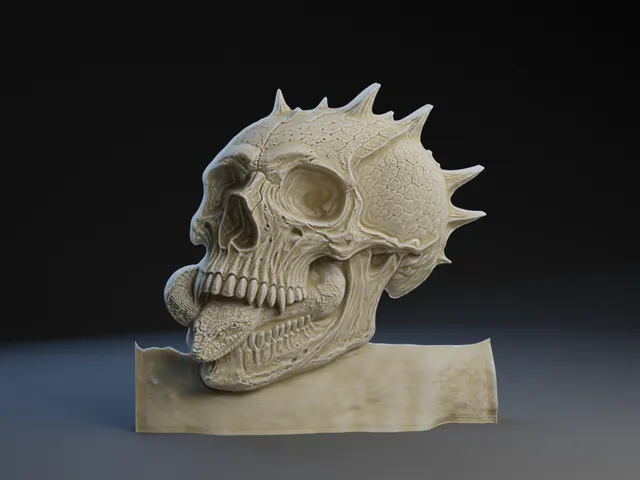 Snake Crawling out of Mouth of Skull