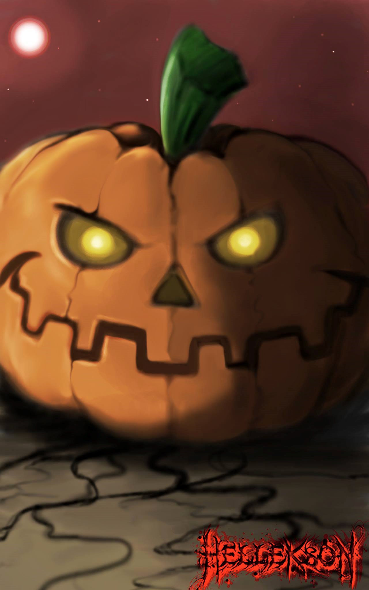HELLEKSON PUMPKIN Jack O Lantern CANVAS PAINTING