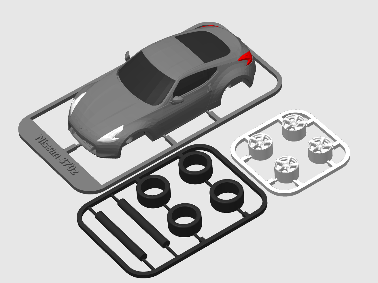 Nissan 370z  kit card with rotating wheels