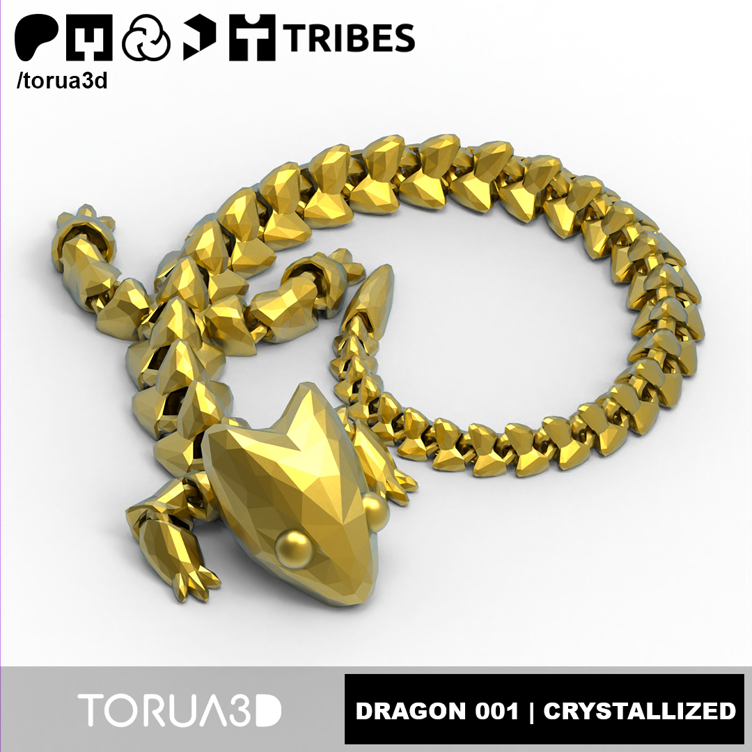 Articulated Dragon 001 Crystallized - Print in place - No supports - STL