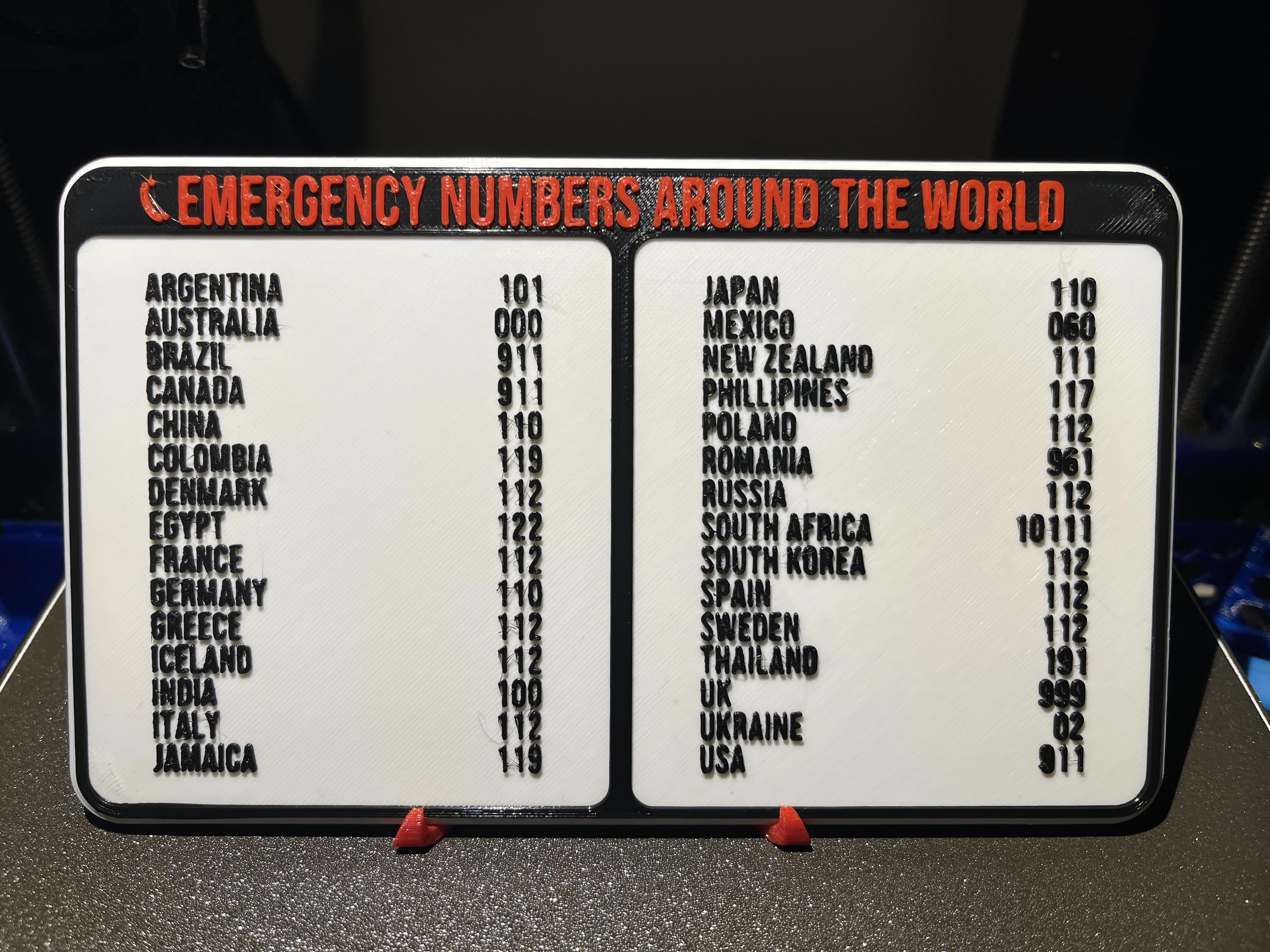 Emergency Numbers Around The World by Edge231 Download free STL model
