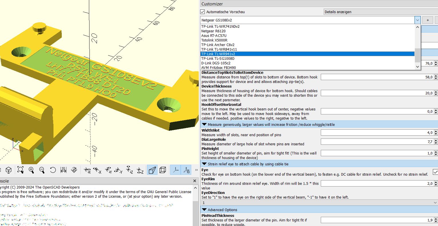 mountingplate for wallmounted devices, with cabe tie holes and cable