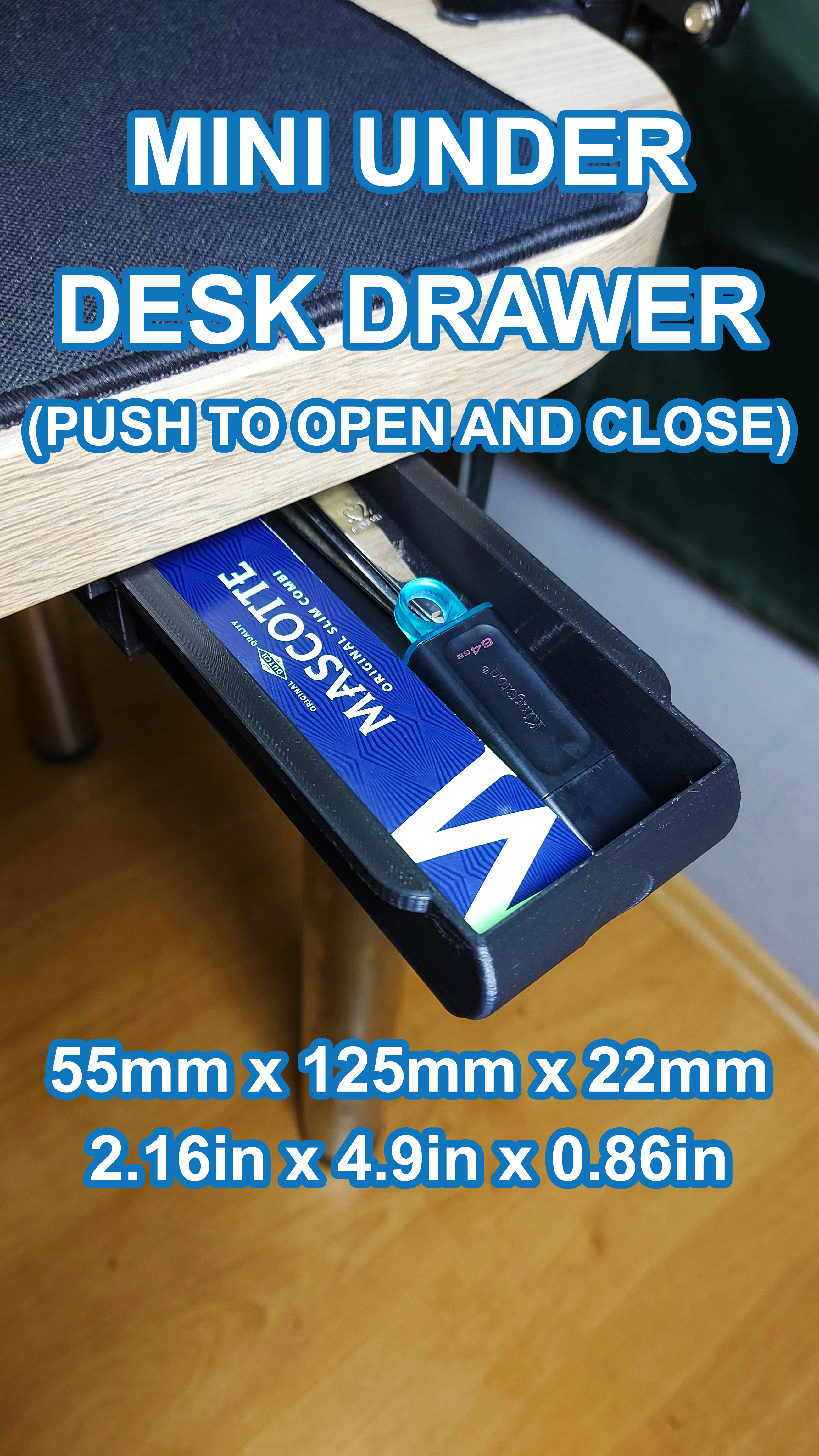 Mini under desk drawer (push to open/close)