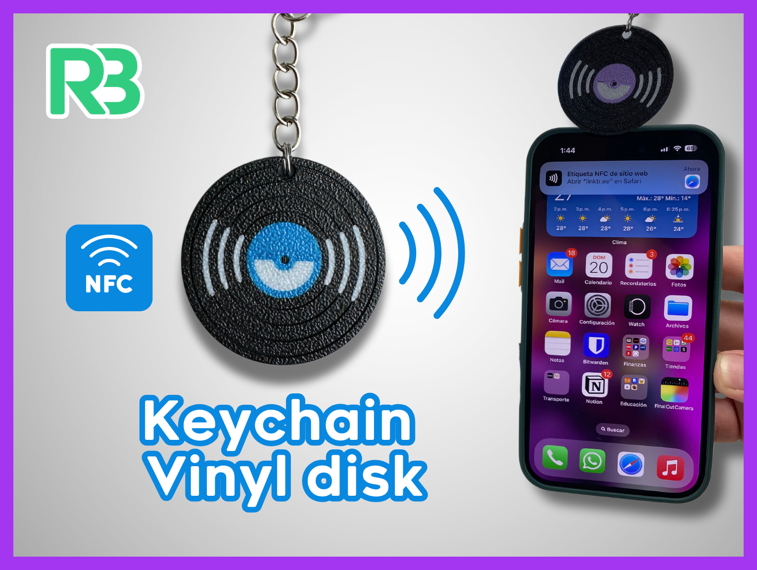 Keychain vinyl disk with NFC tag