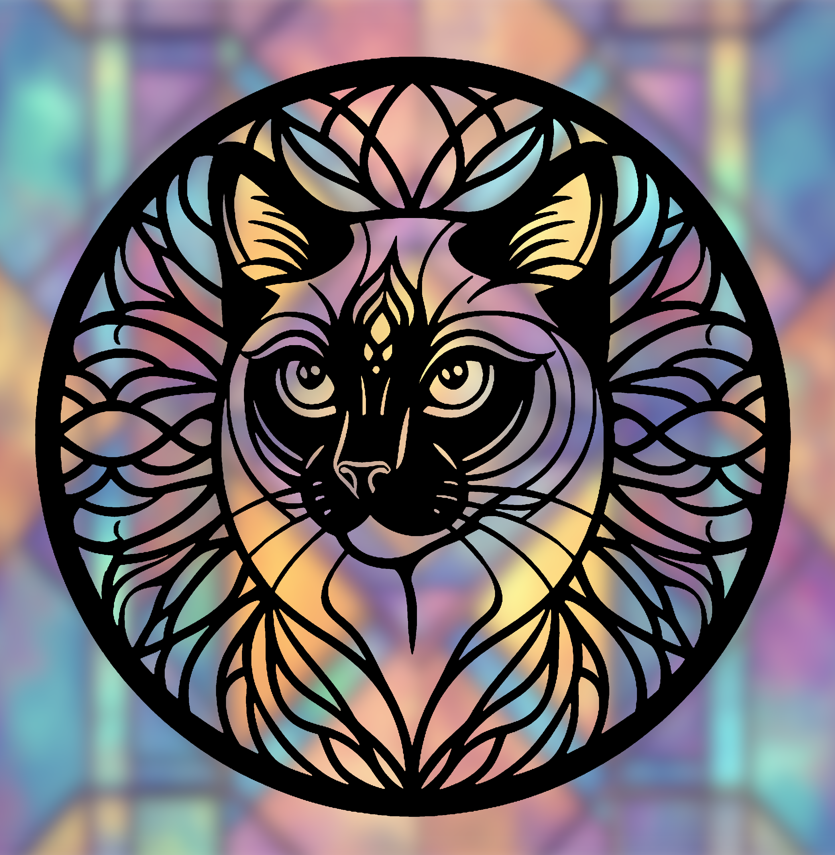 Siamese Cat Mandala Art – 2D geometric wallart (Stained Glass Style)