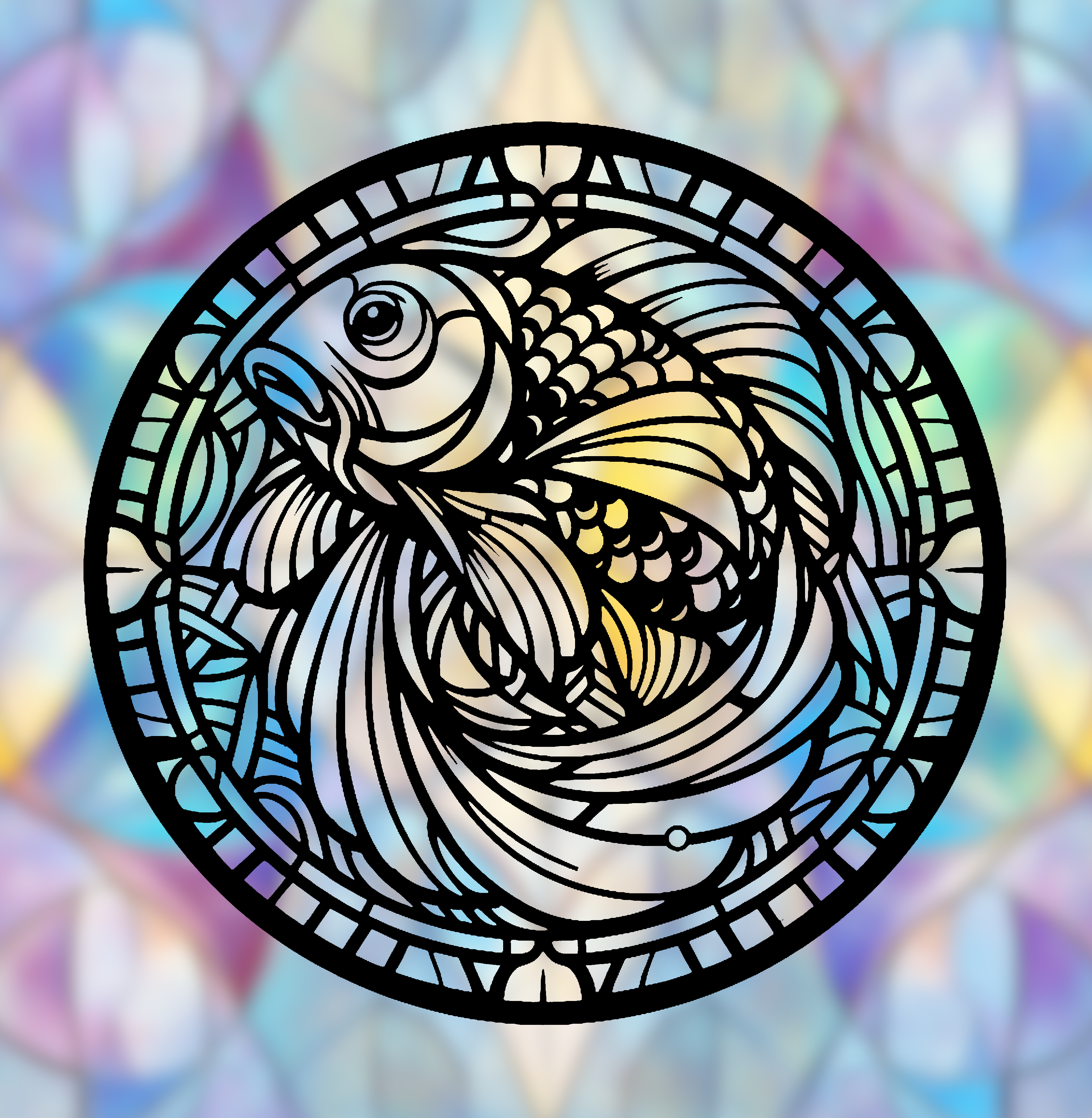 Koi Fish Mandala Art – 2D geometric wallart (Stained Glass Style)