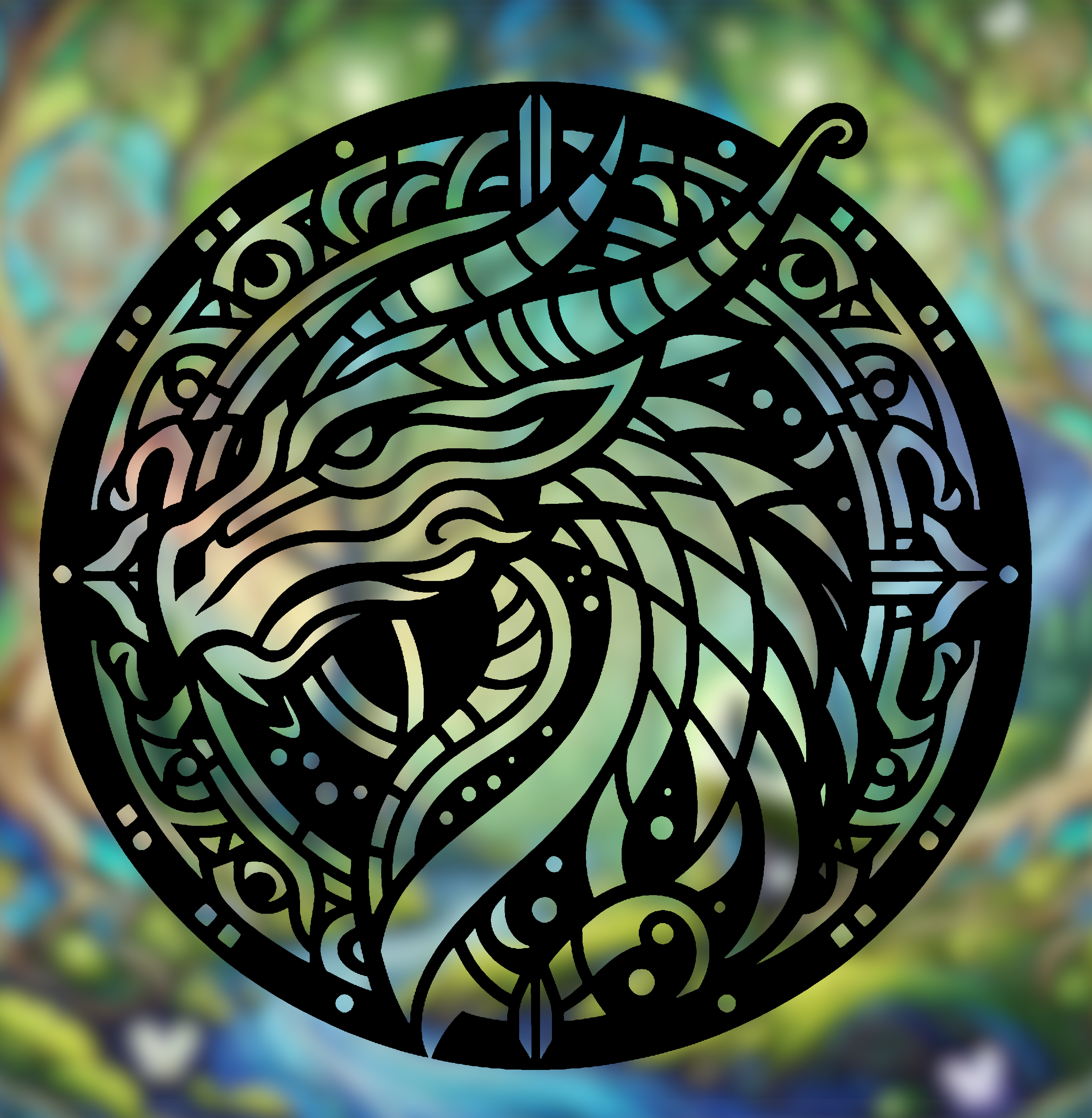 Romanian Longhorn Dragon Harry Potter Mandala Art – 2D geometric wall art (Stained Glass Style)