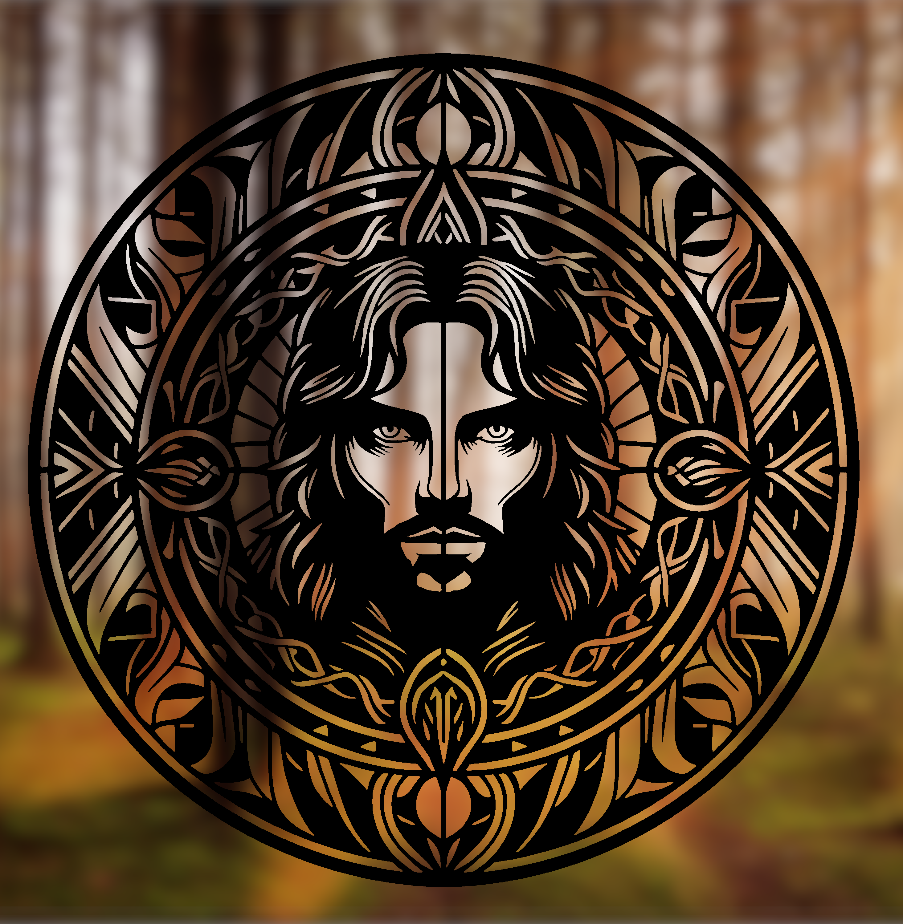 Aragorn Mandala Art – 2D Geometric Wall Art (Stained Glass Style)