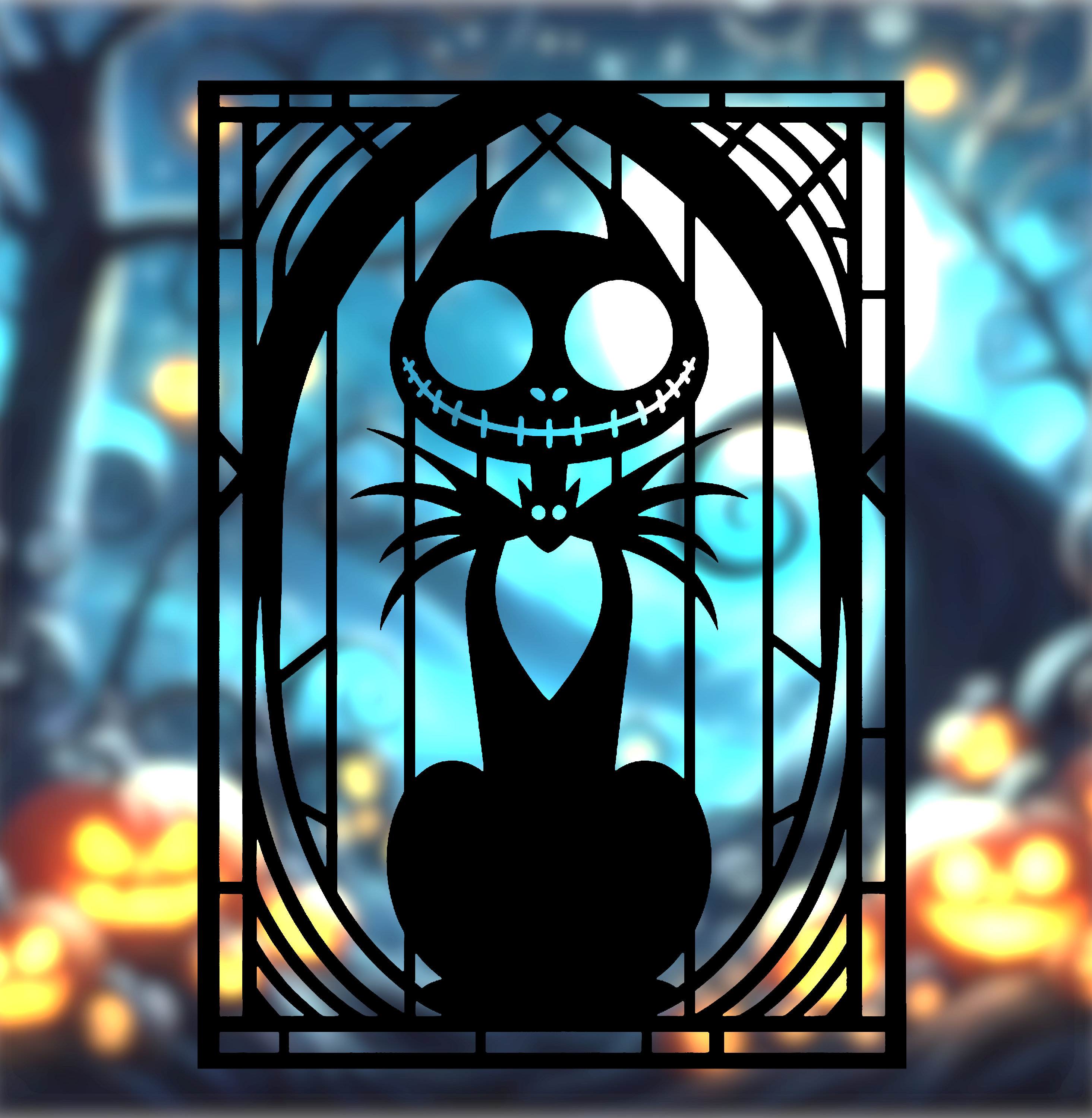 Halloween Cat Inspired by Jack Skellington - Stained Glass Style (2D Geometric Wall Art)
