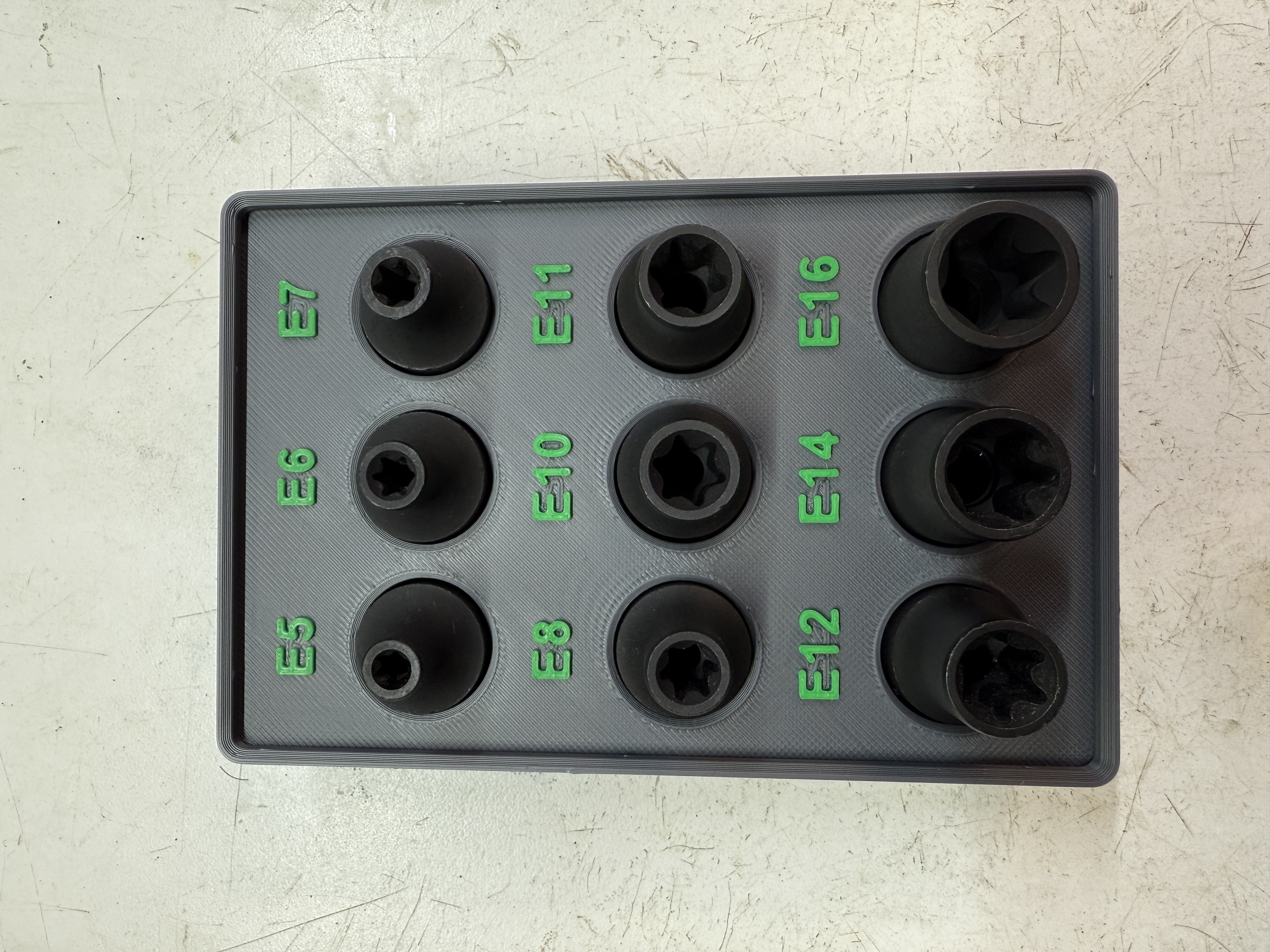 Carlyle E-Torx SAE Socket Set Gridfinity bin with magnets