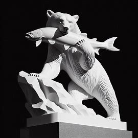 Statue of a bear with a fish in its mouth