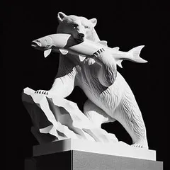 Statue of a bear with a fish in its mouth
