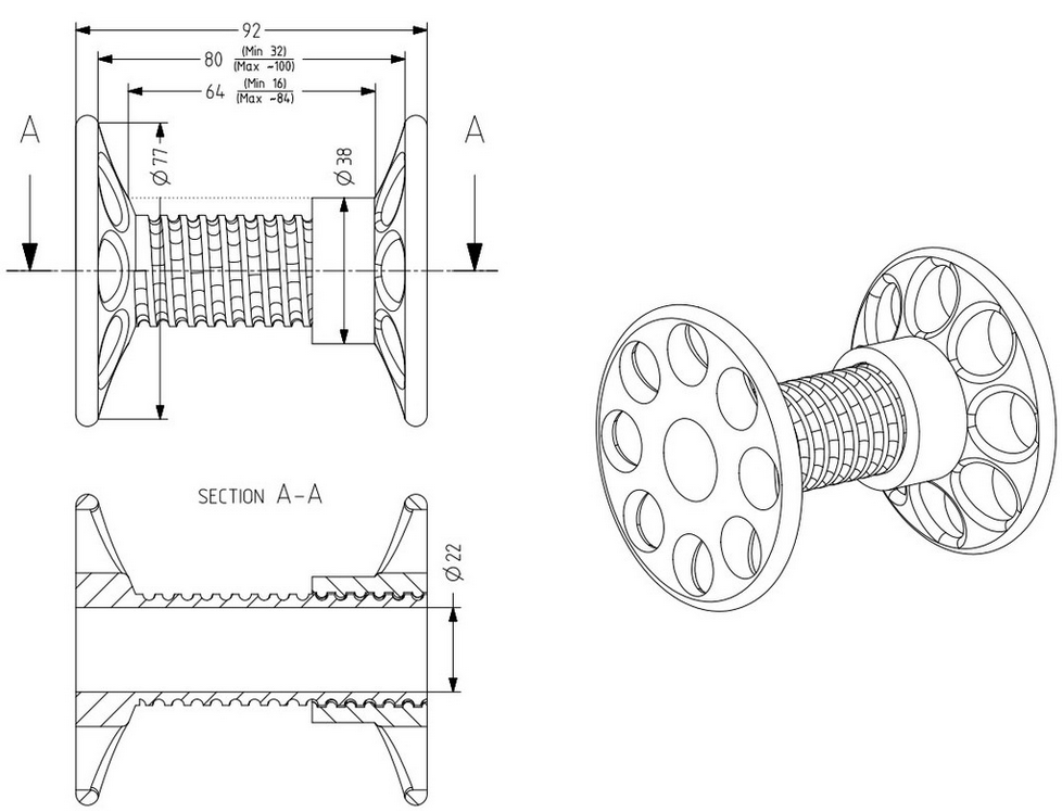 Filament Spool Adapter Dia from ~38 to ~80mm