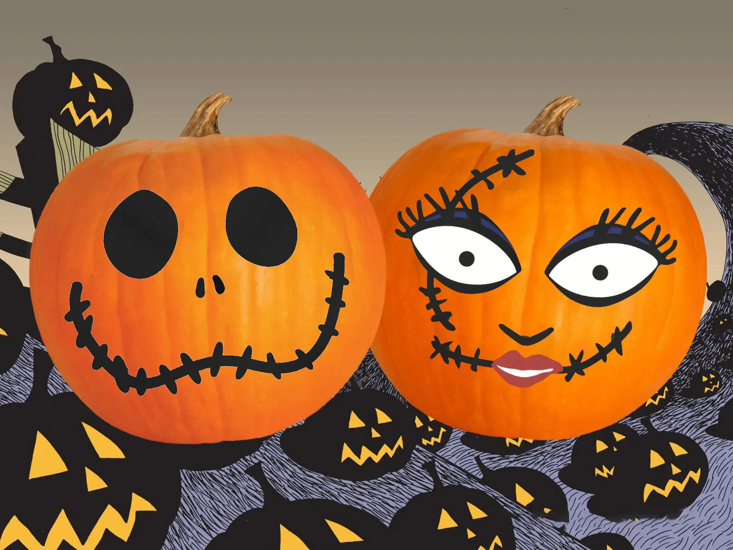Jack Skellington + Sally - Face Push in Pumpkin