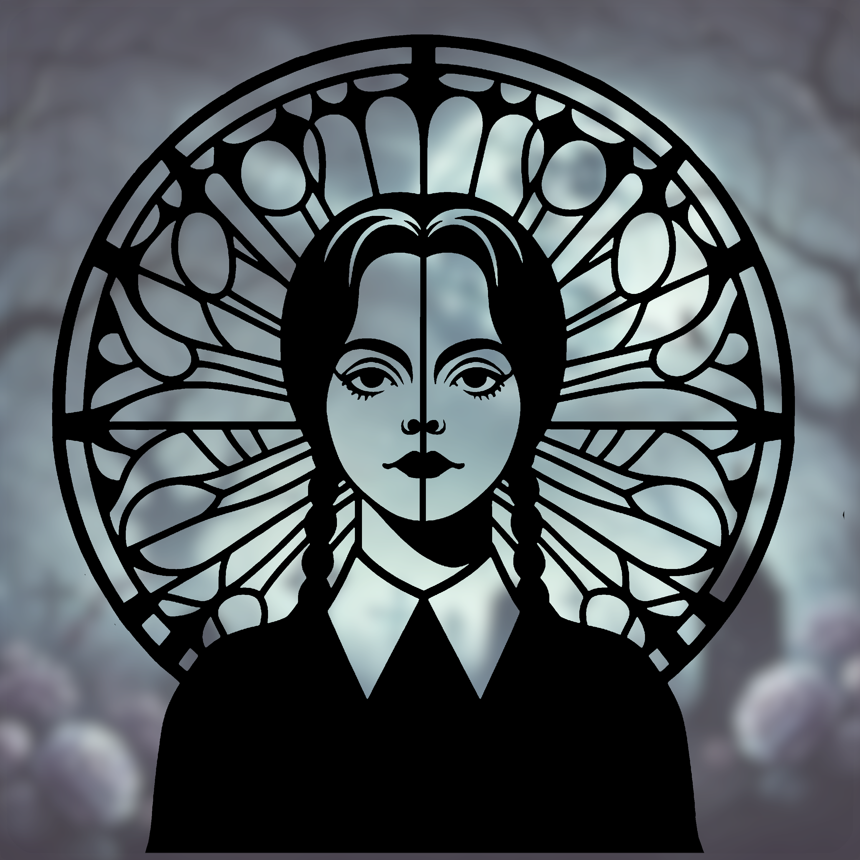 Wednesday-Inspired 2D Gothic Mandala Wall Art (Stained Glass Style)