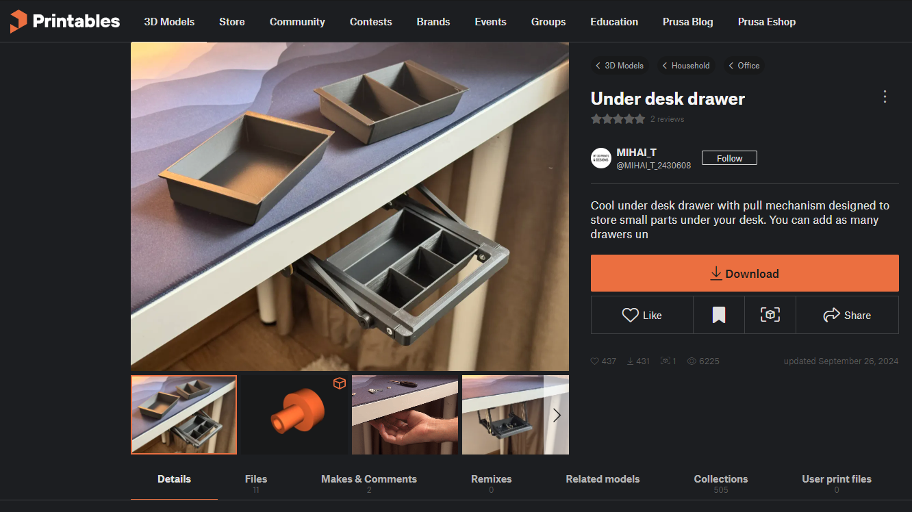 Under Desk Drawer Remix from MIHAI_T (Modded to take M4 nuts and bolts)