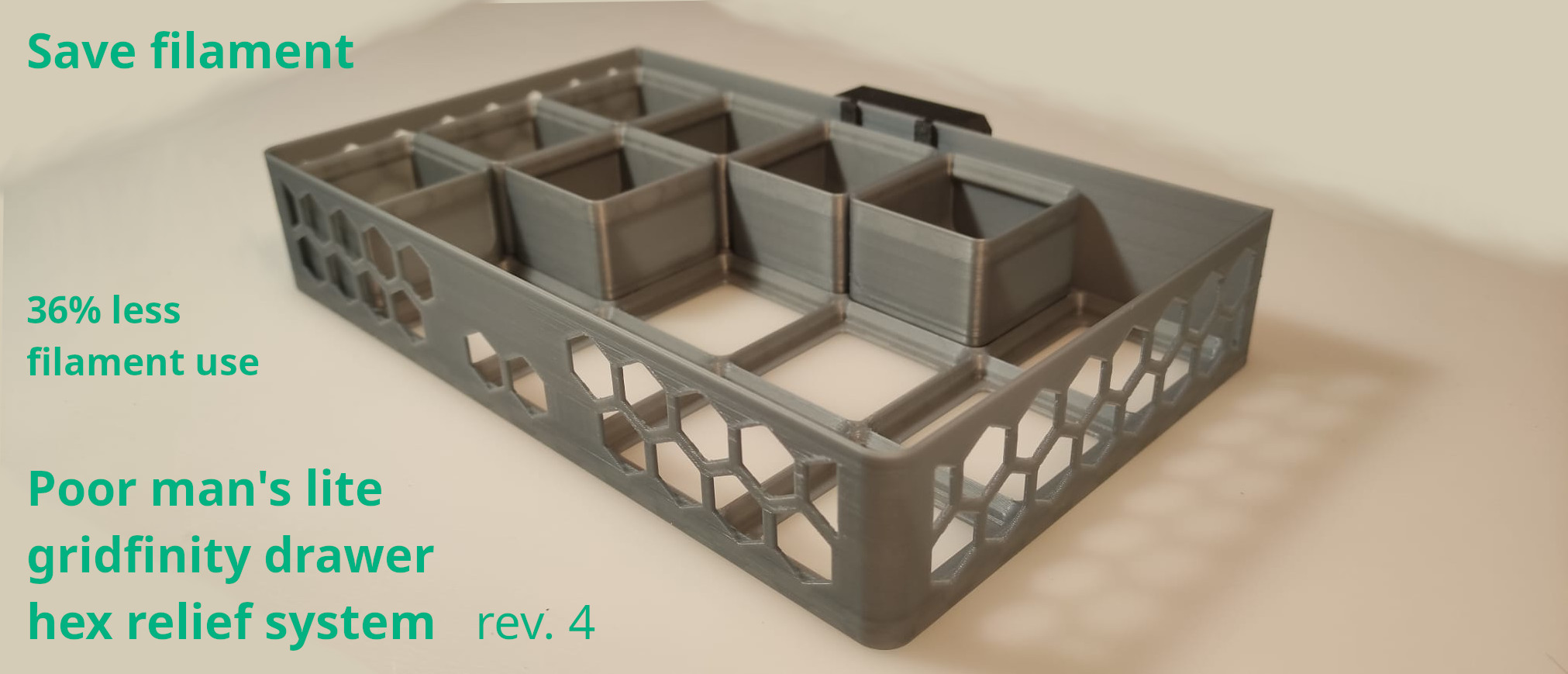 Poor man's gridfinity drawer slim (save filament) v4