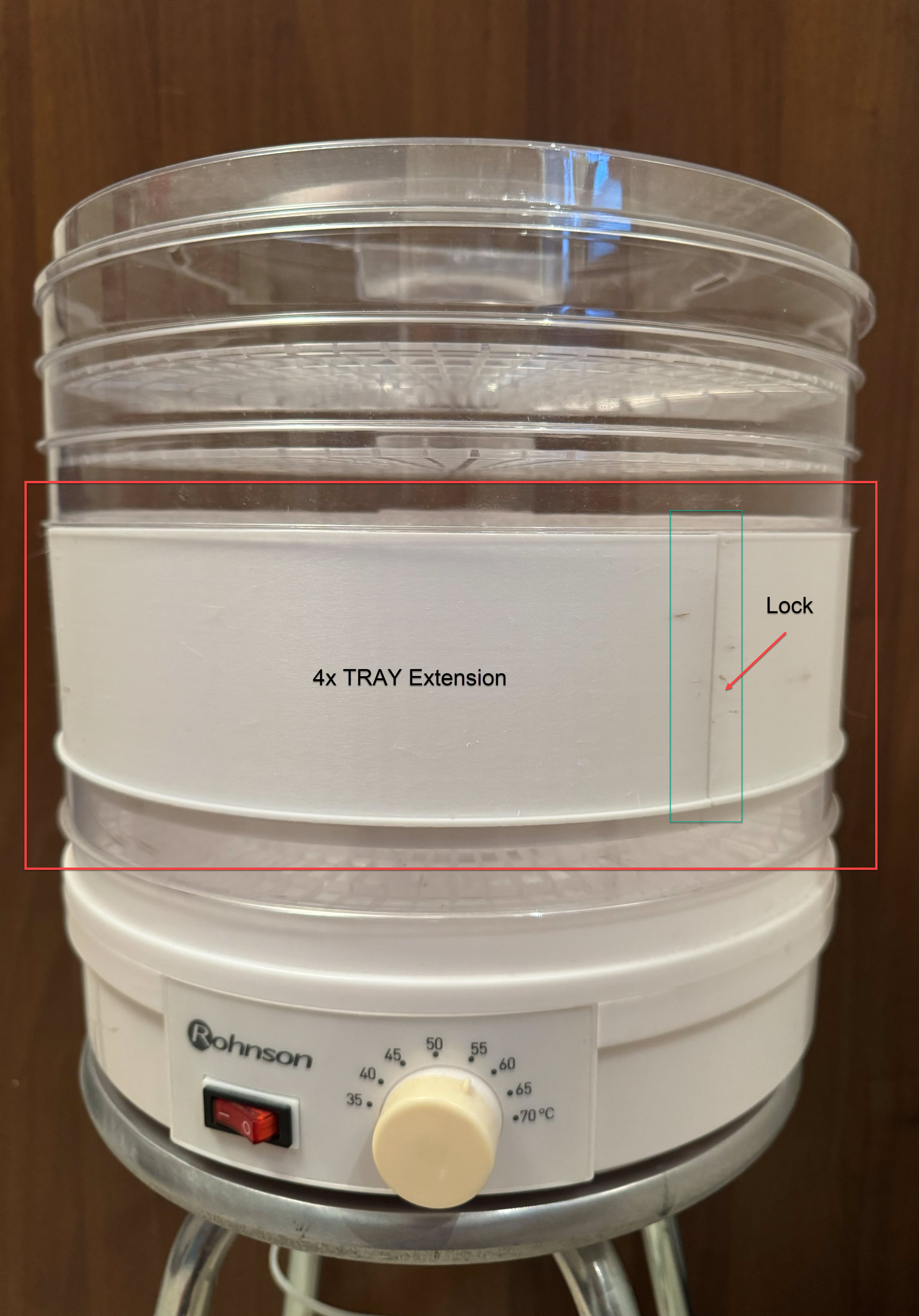 Filament dryer tray extension for food dehydrator