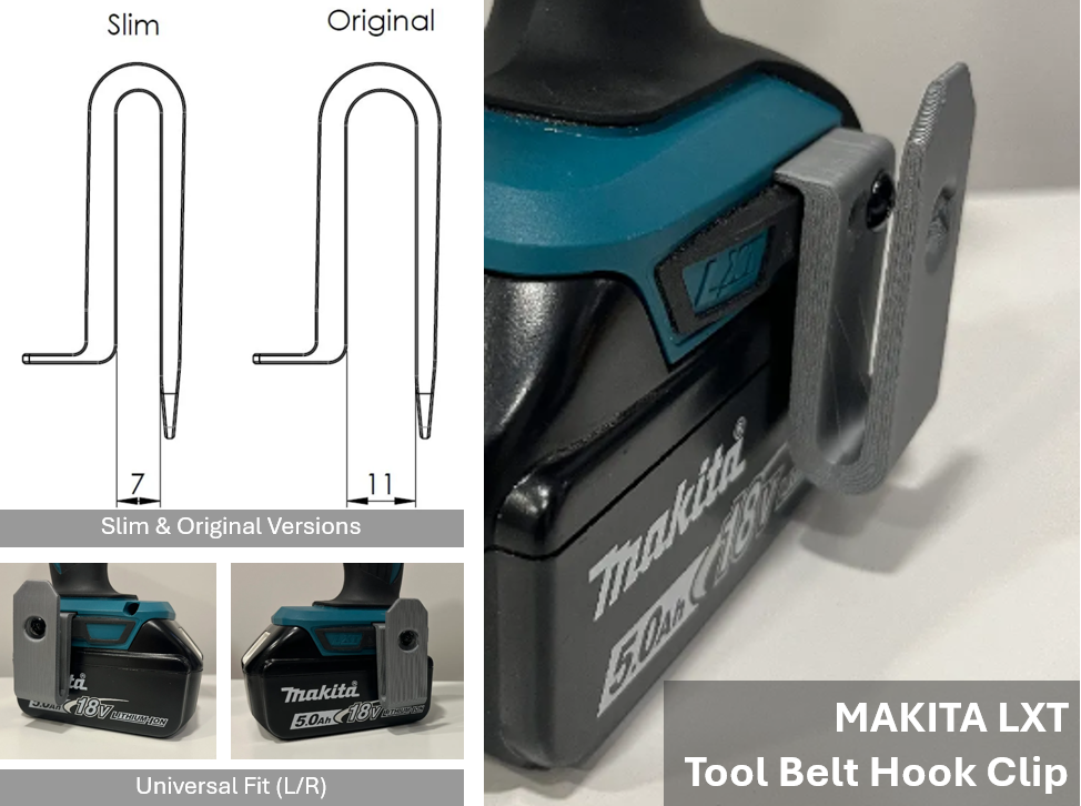 Makita LXT Tool Belt Hook Clip - Slim & Original Versions, Universal Fit