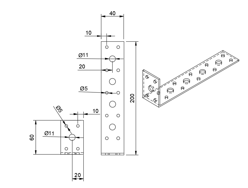 Connecting angle, without recess.